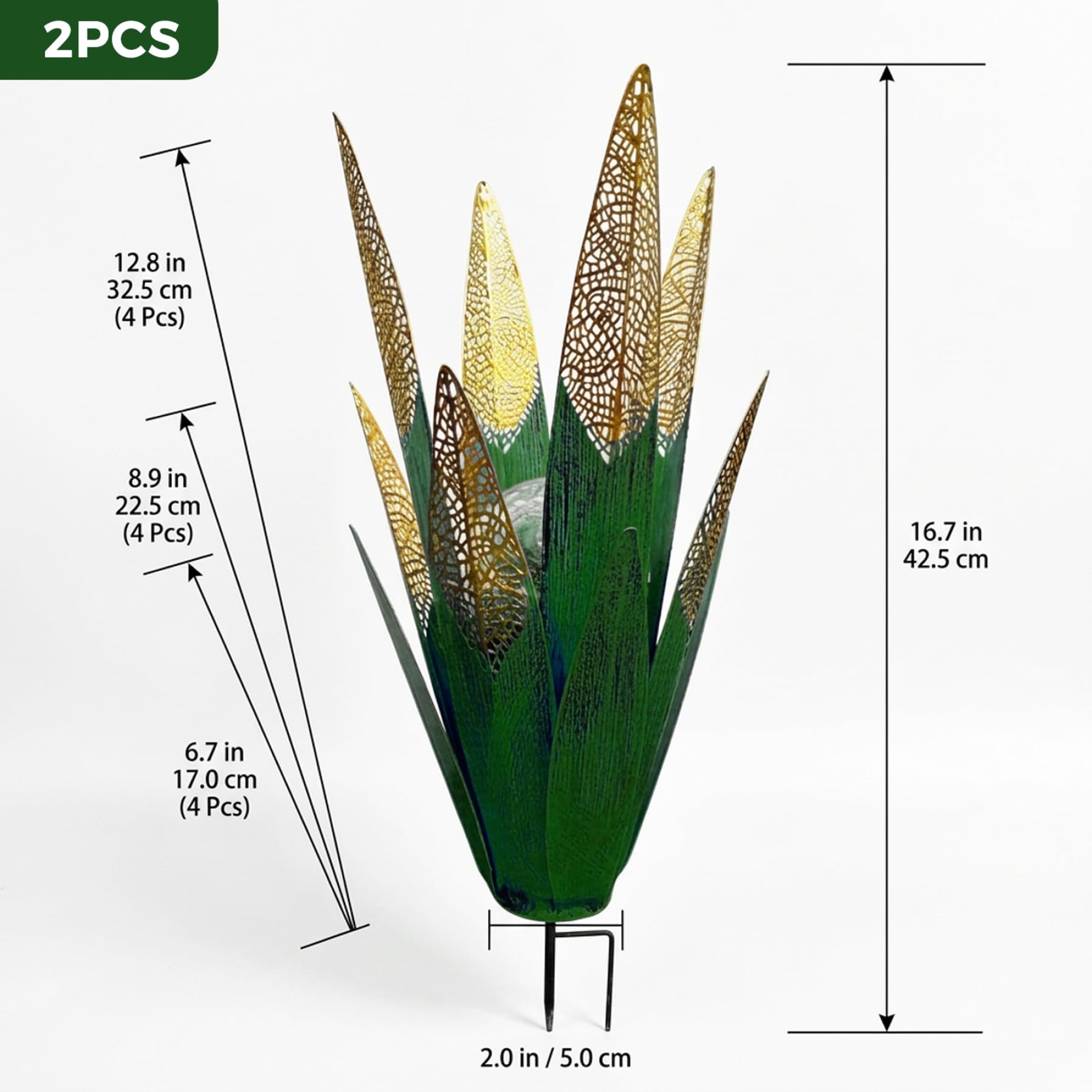 Plantes en métal agaves en métal décoration extérieure Lot de 2 Lampes solaires de Jardin avec découpe Unique éclairage LED pour terrasse pelouse et Jardin Vert