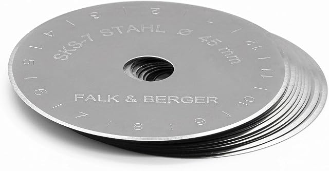 Falk & Berger® 10 sztuk Premium SKS-7 ostrza zamienne do nożyka krążkowego 45 mm. Ekstremalnie ostre i trwałe z najlepszej japońskiej stali ostrza (hartowany stop). Bezpieczna torba do przechowywania.