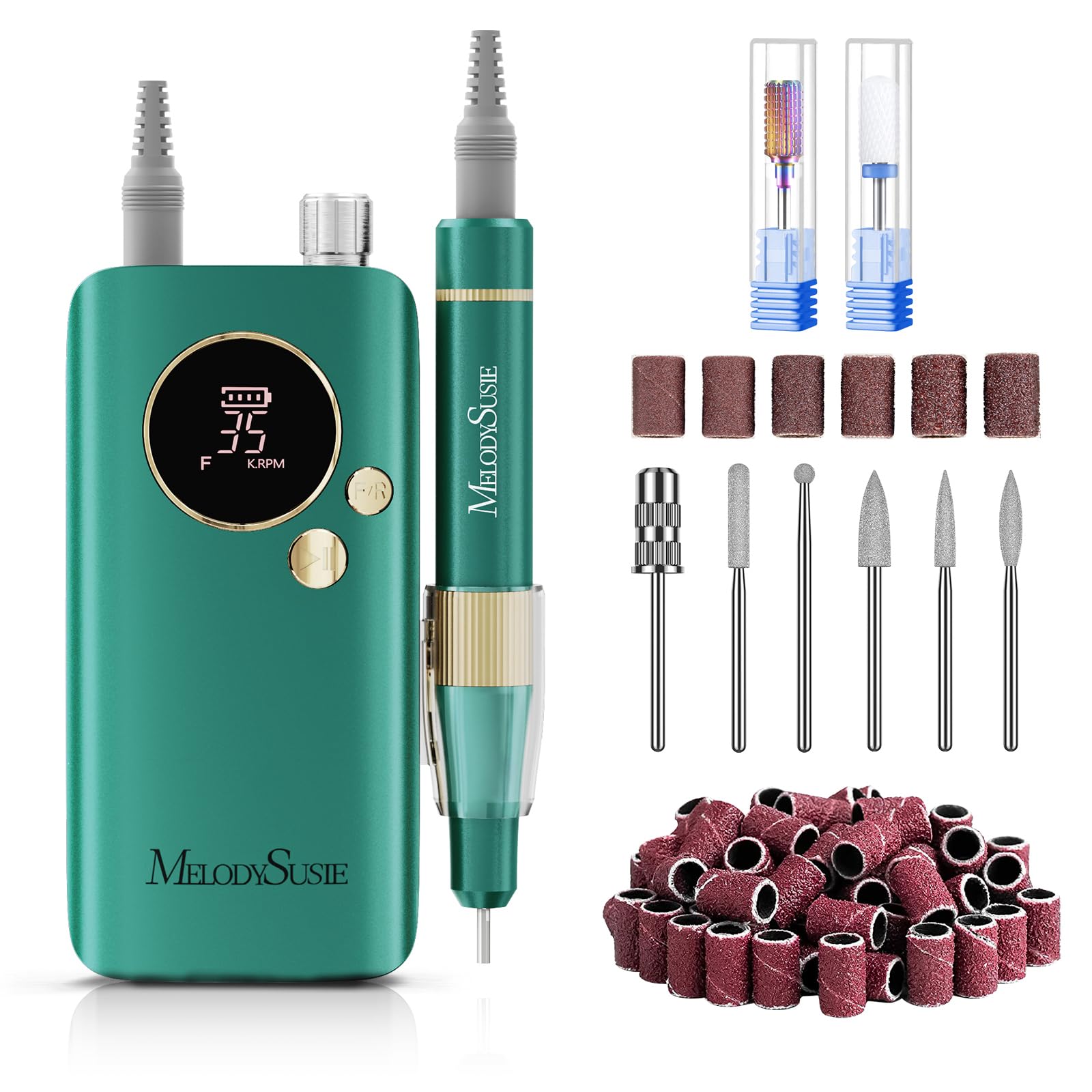 MelodySusie Professional Nail Drill, 35000 RPM Electric Nail File for Acrylic Gel Nails Removal, SM200F Portable Efile Coreless Motor for Quiet & Durable, Cordless Nail Kit with Bits for Salon & Home