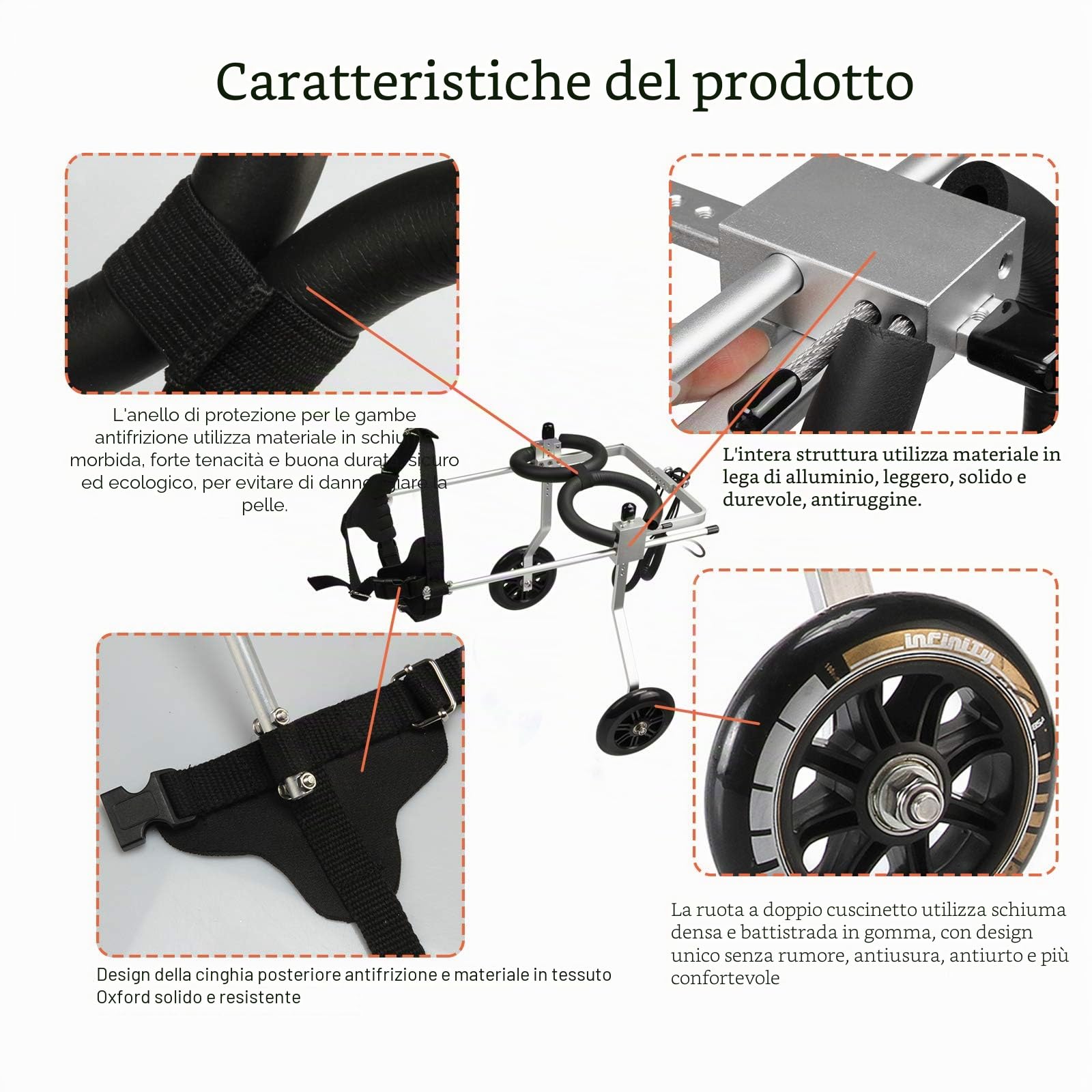 Grande sedia a rotelle regolabile per cani e animali domestici, per zampe posteriori - Carrello a 2 ruote per riabilitazione, adatta per zampe posteriori da 31 a 41 cm, cani da 9 a 20 kg