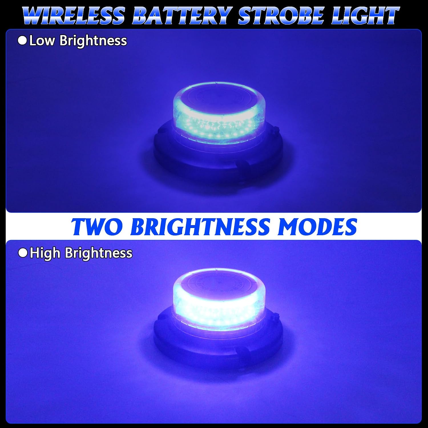 Remote Control Beacon Light, Rechargeable Wireless Blue Flashing Lights with Magnetic, High Low Brightness, 15 Modes Strobe Lights for Snowplow Tow Work Trucks Tractor