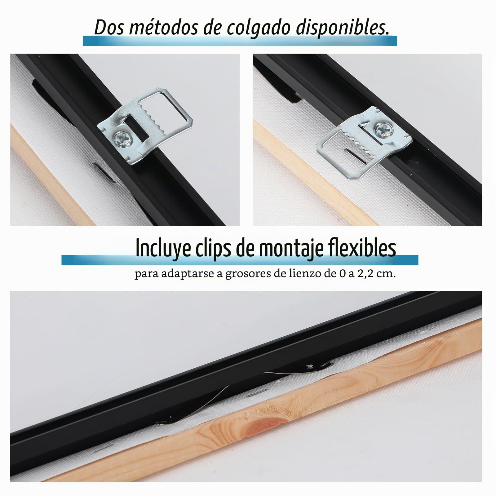 Marco de lona, marco de aluminio, barras de bastidor de lona, sin necesidad de taladrar, marcos de fotos negros modernos para colgar en la pared, marcos flotantes para obras de arte pinturas al óleo