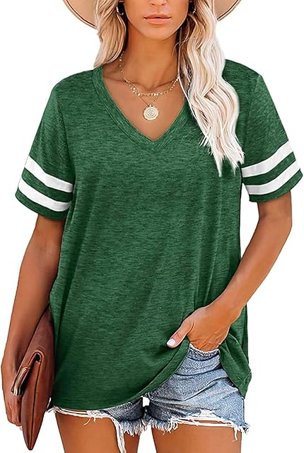 SMENG Womens Tops V Neck Ladies T Shirts Short Sleeve Plain Shirt Summer Clothes for Women
