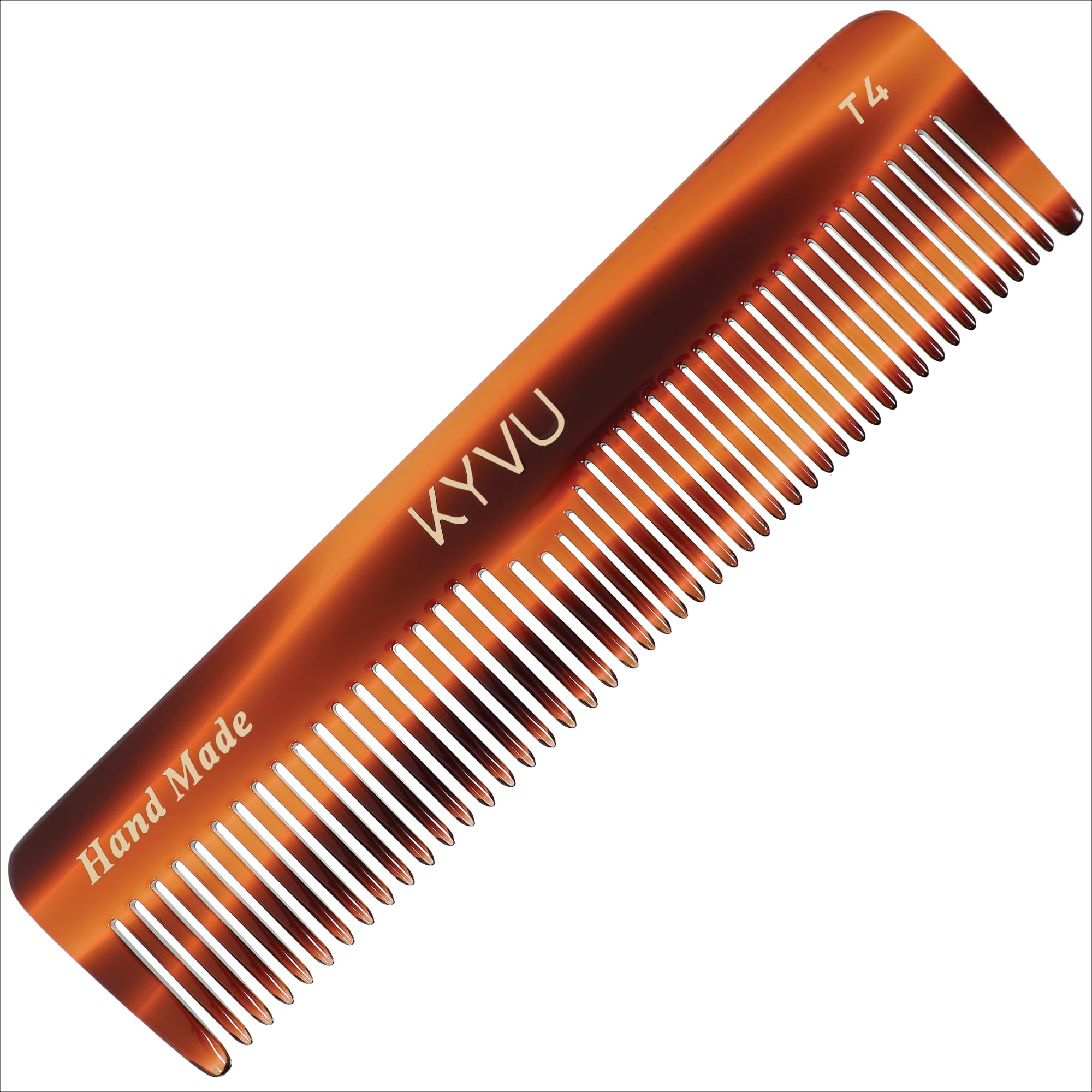 KYVU T4 Handmade Pocket Comb 12.9 cm, Coarse & Fine Tooth Styling Comb for Medium to Thick Hair, Cellulose Acetate