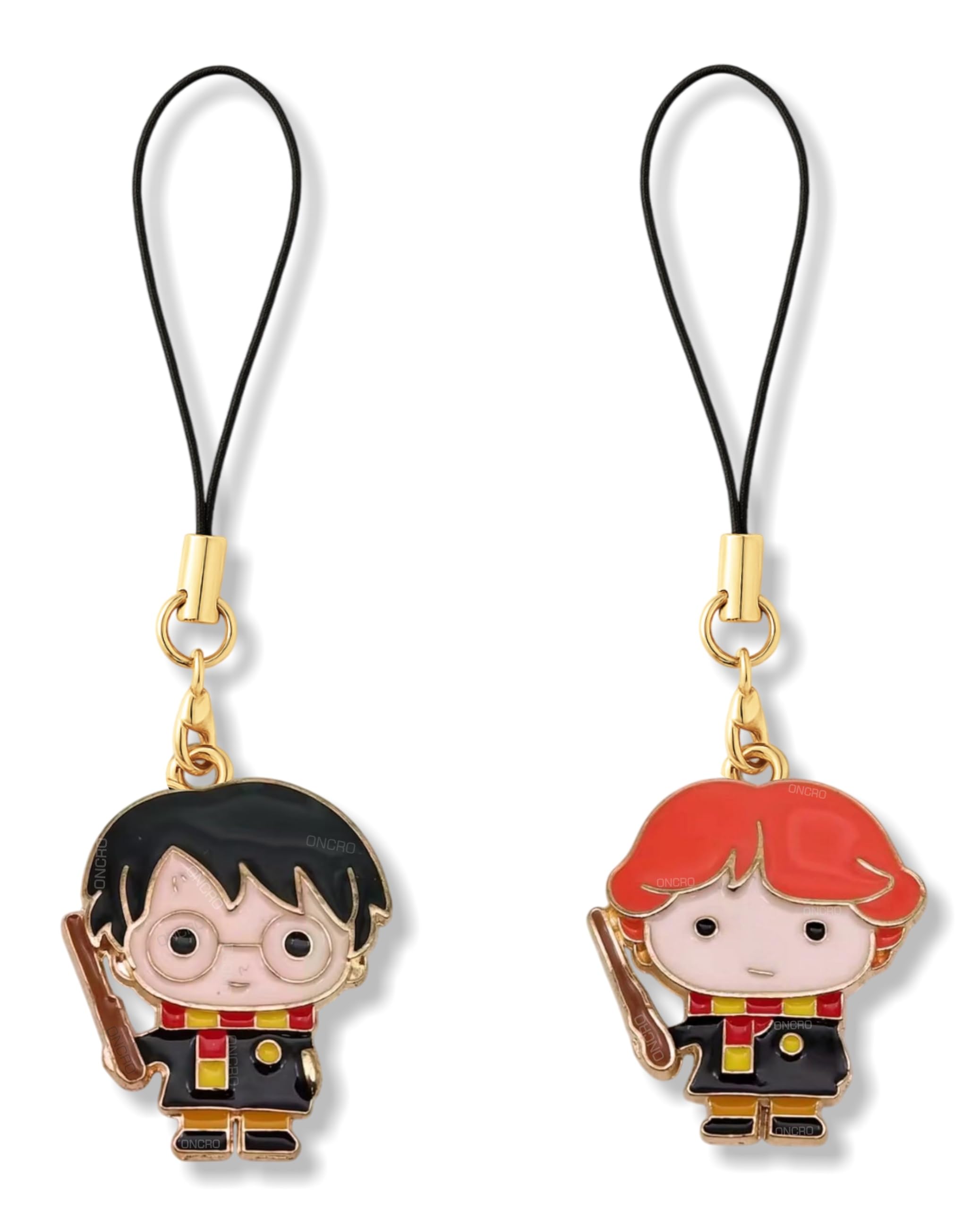 Pack of 2 Harry Potter RON pendant pair set phone charms Gold aesthetic Accessory for girls Women backpack hanging keychain keyring necklace bracelet thread Ornament Smart combo