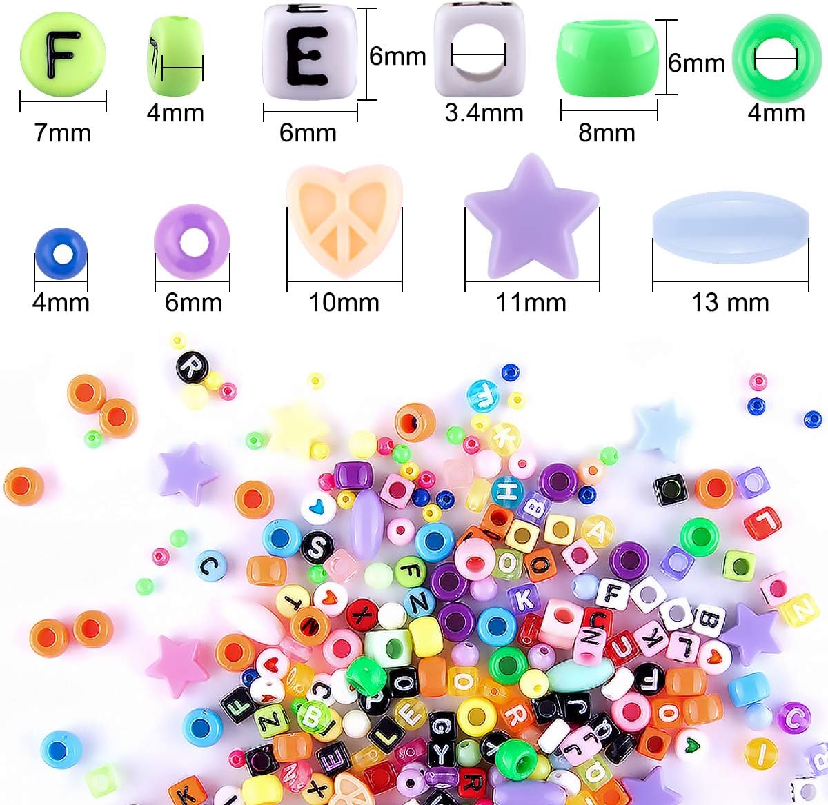 Duufin 1500 Pcs Beads Bracelets String Kit Bracelet Making Beads Heart Beads with 8 Rolls Colorful Strings 1 Roll Clear String 2 Pcs Tweezers and 1 Pair Scissors for Jewelry Making