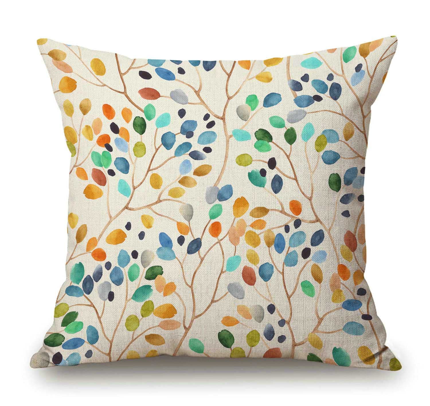 Solekla Colorful Leaves Spots on Branches Decorative Throw Pillow Cover Pillow Case Cushion Case 18 x 18 Inch for Living Room,Couch and Bed