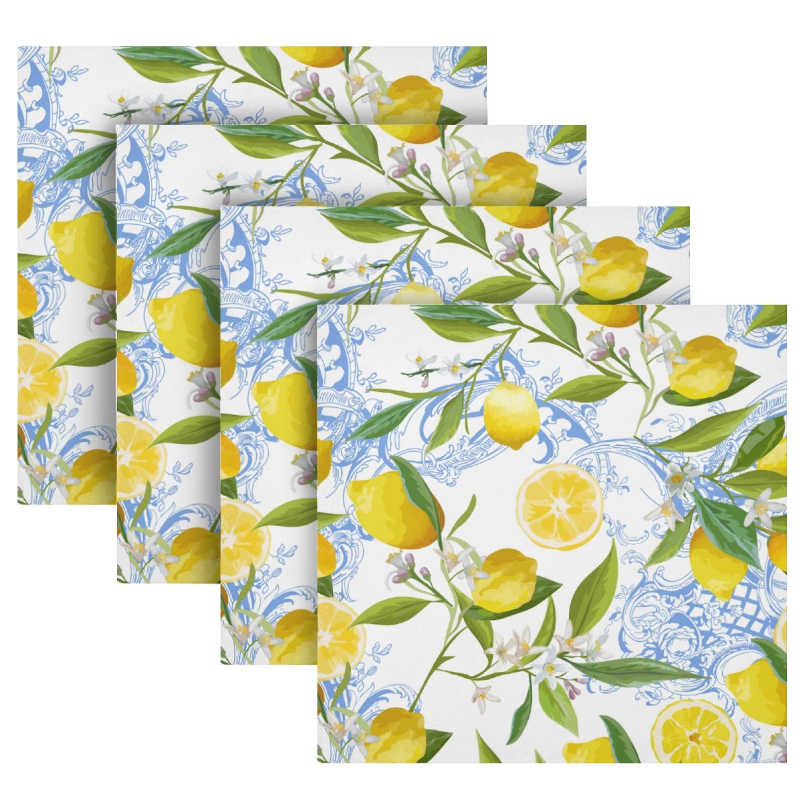 ALAZA Baroque Yellow Lemon Cloth Napkins Dinner Napkins Set of 6,Reusable Table Napkins Washable Polyester Fabric for Cocktail Party Holiday Wedding Home Decorative