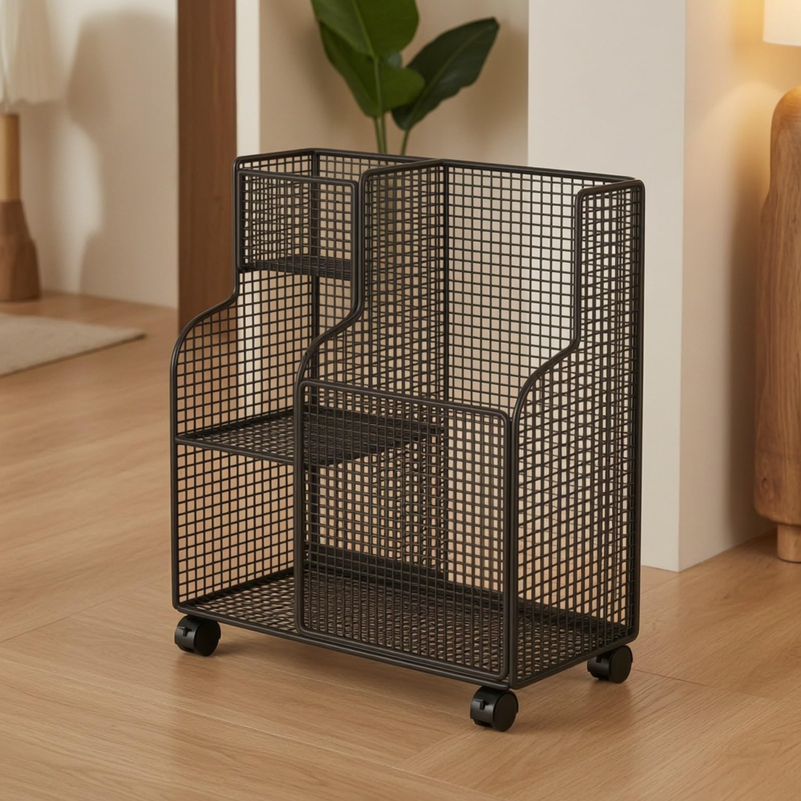 Scaffale con Ruote Robusto | Scaffale in Metallo con Ruote, Ventilato, per Garage, Cameretta, Sportivi, Nero
