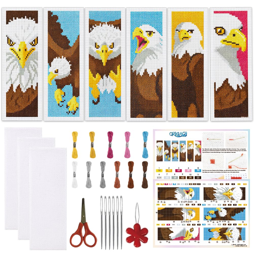 ORIGACH 6 Set Bald Eagle Cross Stitch Bookmark Kit for Beginner โ image 1