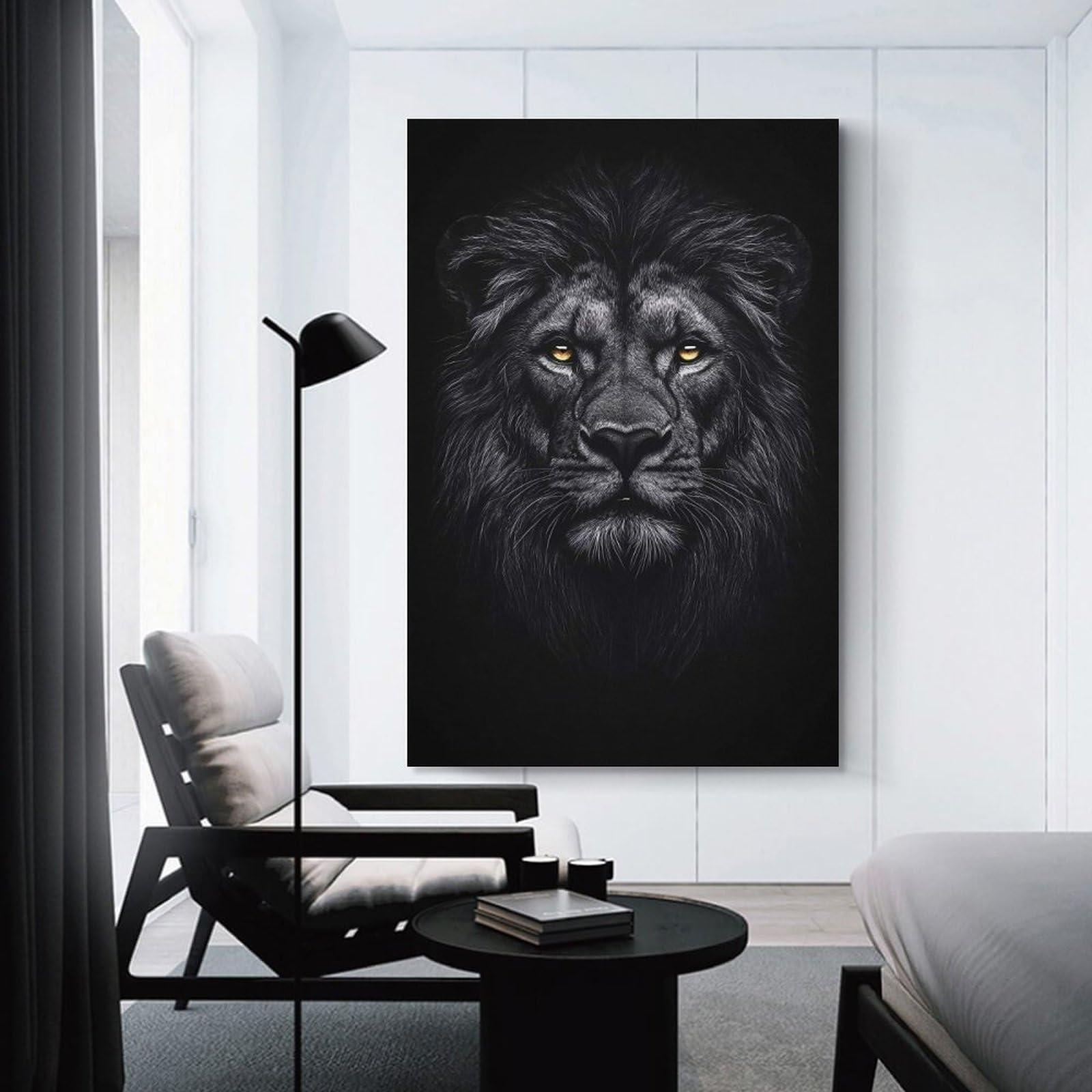 Junmoney Black Lion with Golden Eyes Room Decor Wall Art, 24x36inch(60x90cm), for Living Room, Lounge Or Sitting Room, A Home Accent with Warm Character