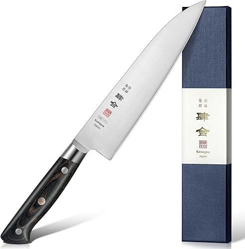 Cuchillo de chef japonés de 8.27 pulgadas, cuchillo de cocina de acero aleado japonés AUS-8 con mango de madera de Pakka de espiga completa,