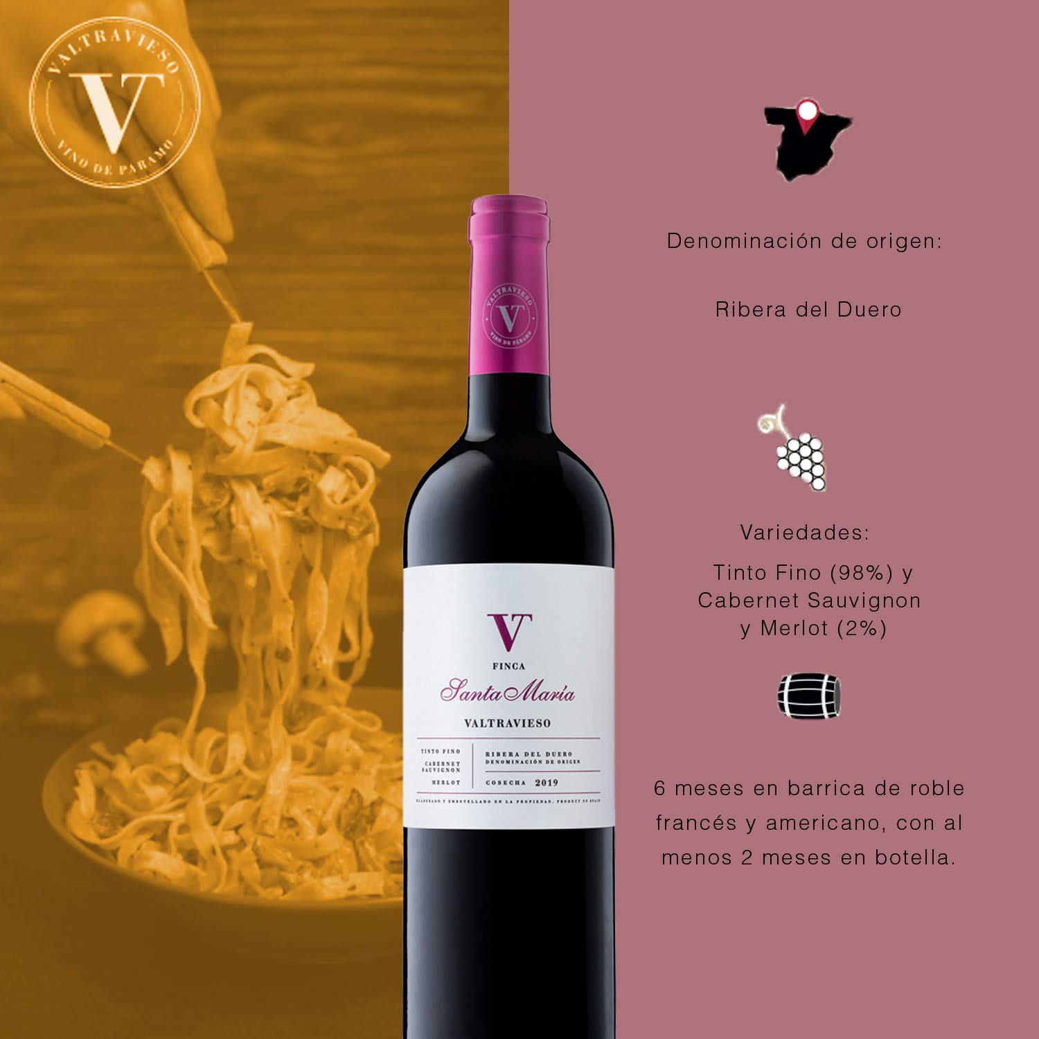 Valtravieso Caja Vino Tinto Ribera del Duero - Finca Santa Maria Roble Denominación de Origen/Tinto Fino (98%), Cabernet Sauvignon & Merlot (2%)| Pack Lote Regalo de 6 Botellasx750ml