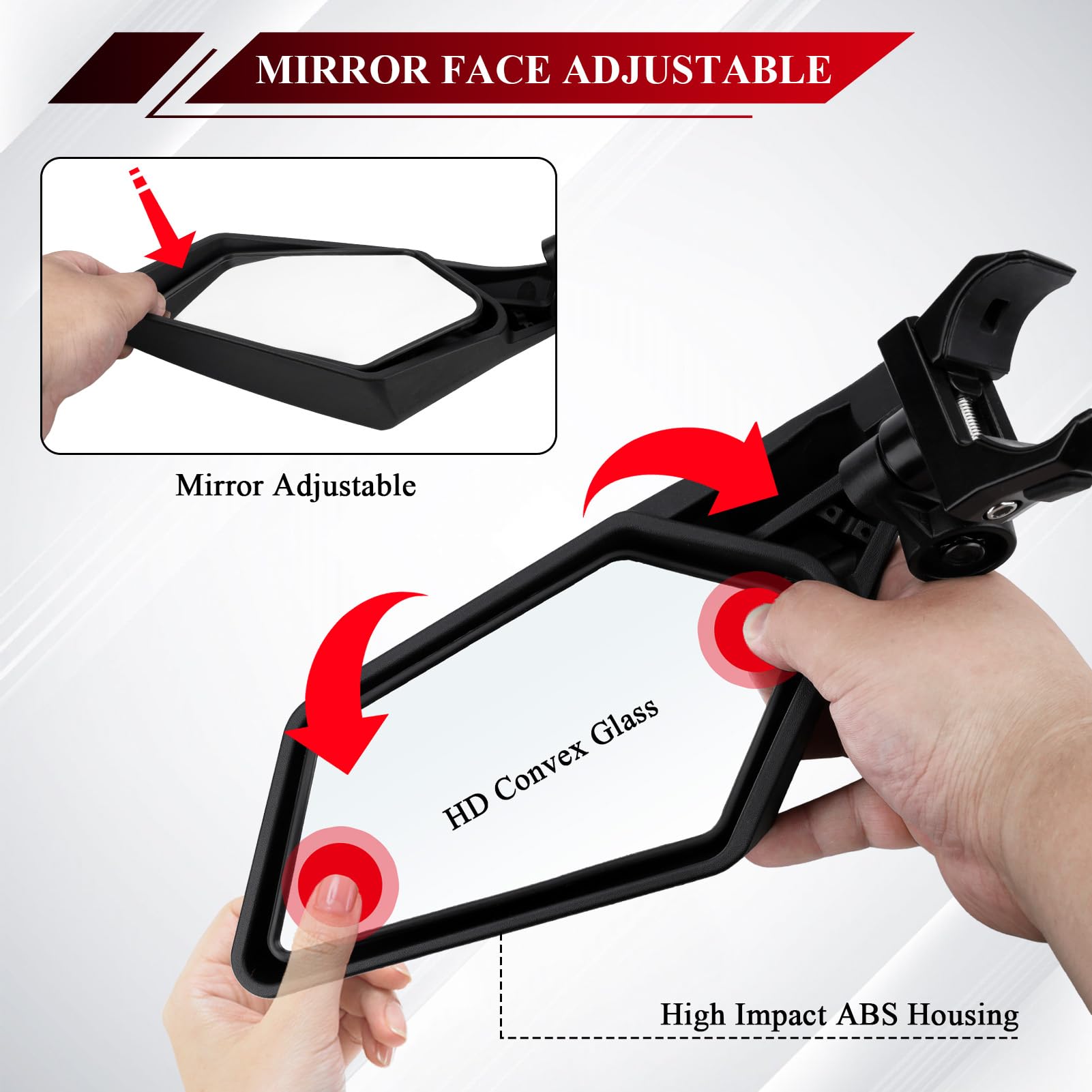 UTV Side Mirror Compatible with Polaris RZR 900 1000 XP Ranger 400 500 700 Can Am Maverick X3 Kawasaki Mule Teryx Arctic Cat Wildcat Yamaha YXZ Viking 1.5"-2" Roll Bar Cage