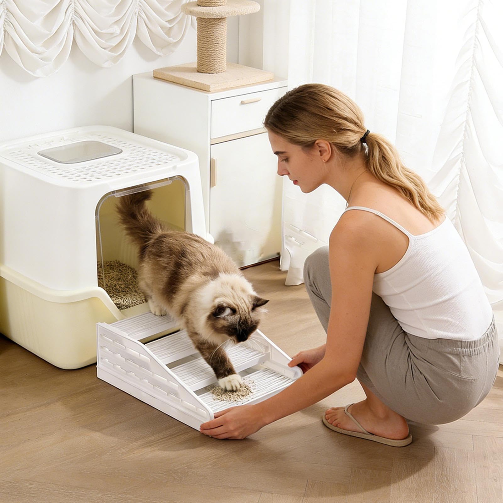 Katze Streu Matte für Katzenklo Abnehmbar Rutschfest Spritzwasserfest | Kätzchen Katzentoilette Katzentreppe Für Kätzchen-Beschäftigung im Innenbereich: Wohnzimmer, Schlafzimmer, Badezimmer, Balko