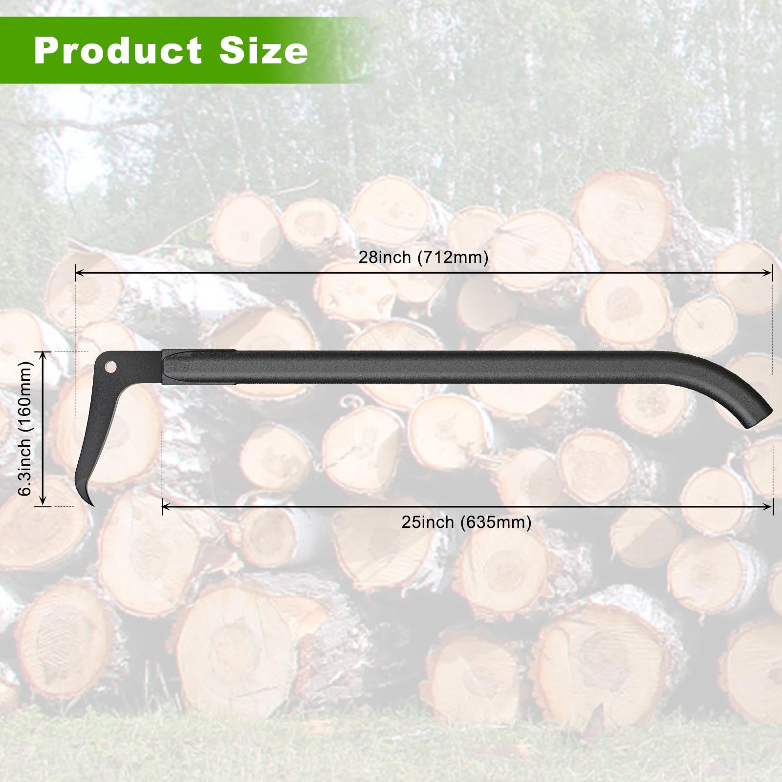 Dolibest Pickaroon - Herramienta de registro de 71 cm, gancho de gancho para leña, multiherramienta de arrastre forestal, equipo divisor de leña para rodar, mover y levantar con mango antideslizante