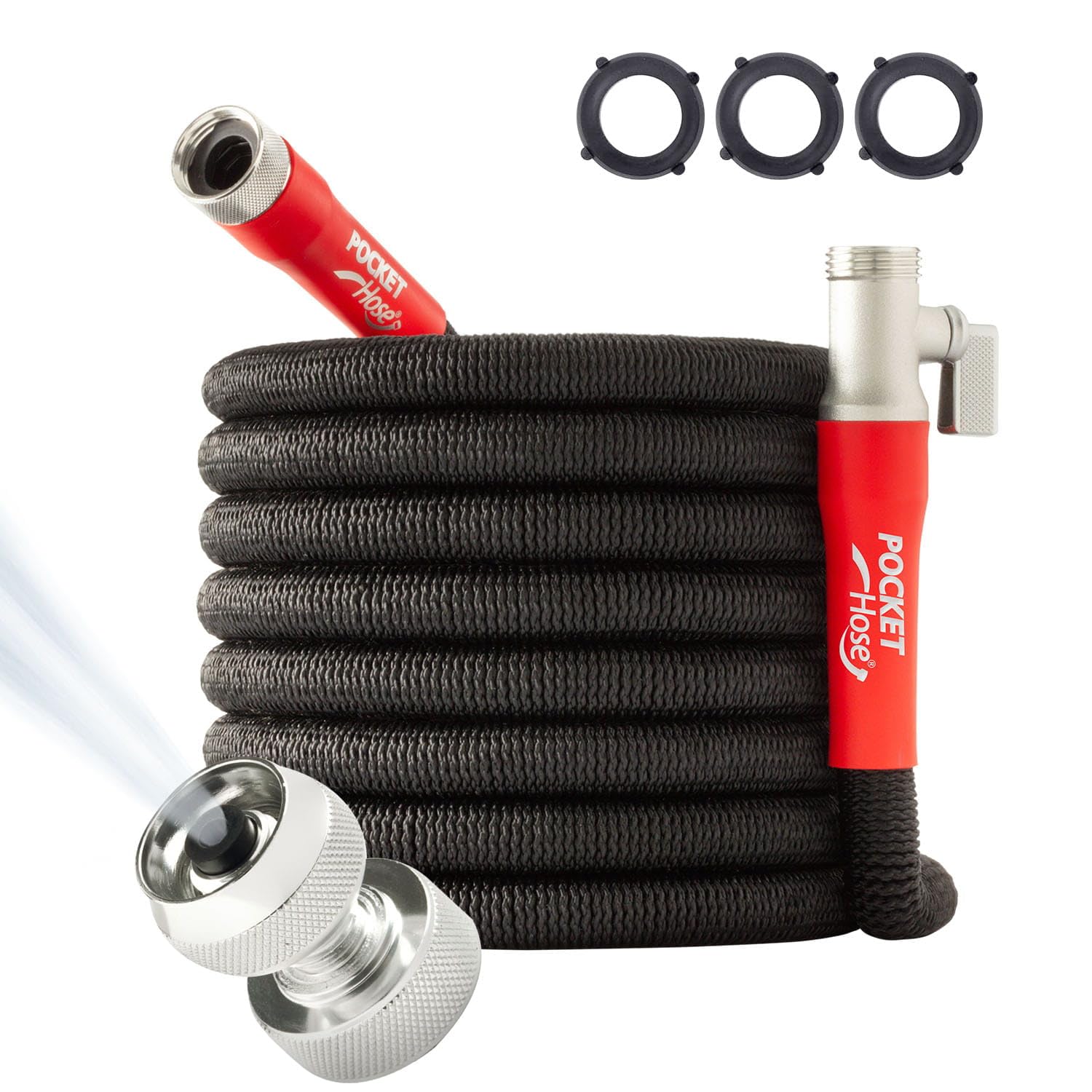 Photo 1 of Pocket Hose 75 FT Silver Bullet 2.0 Expandable Garden Hose w/Turbo Shot Nozzle, AS SEEN ON TV, Lead-Free, Solid Aluminum Connectors, Easy On/Off Valve, Kink-Free, Leak-Proof