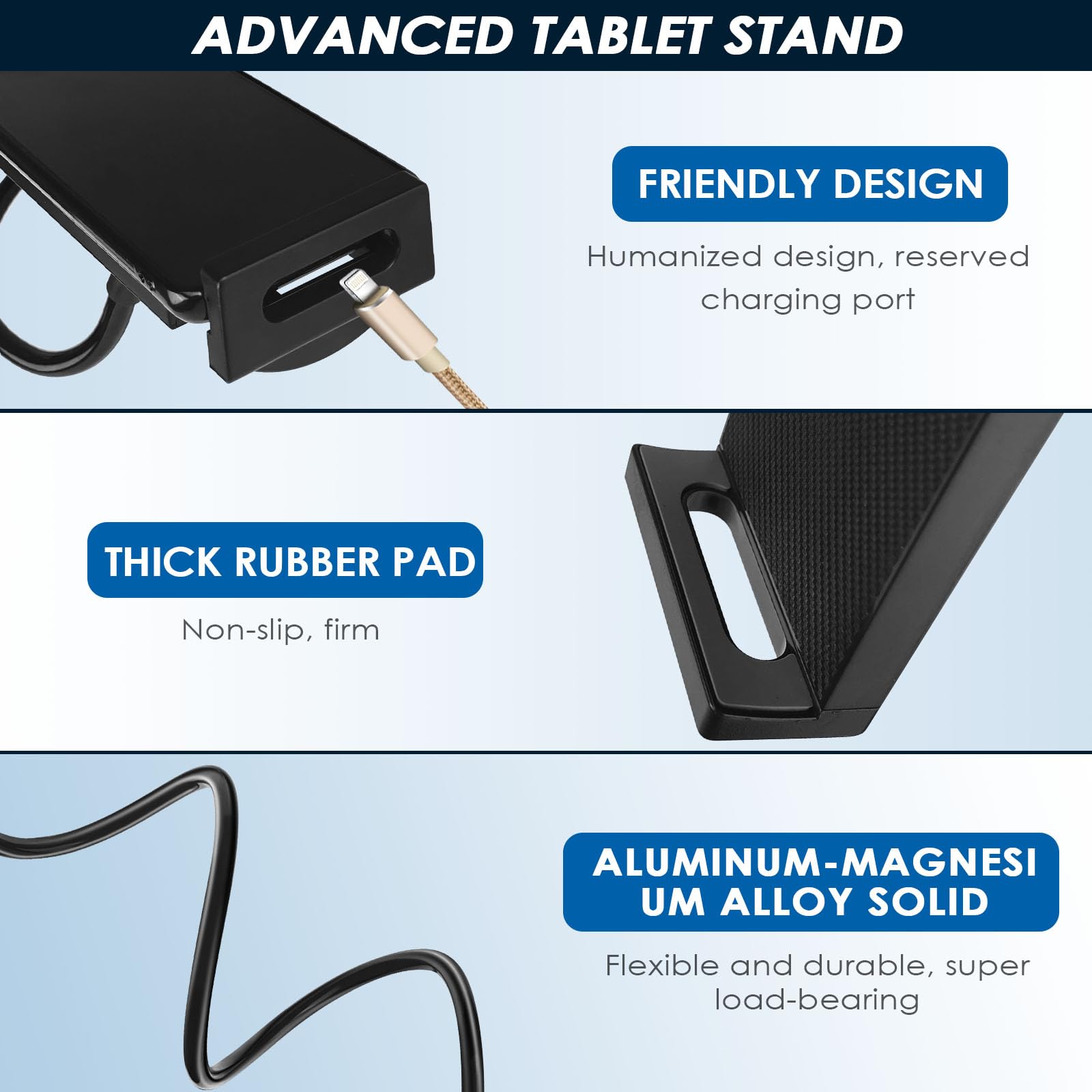 Supporto Tablet Regolabile Collo Oca per Tablet iPad iPhone Samsung Tab 4-10.6 Pollici Nero