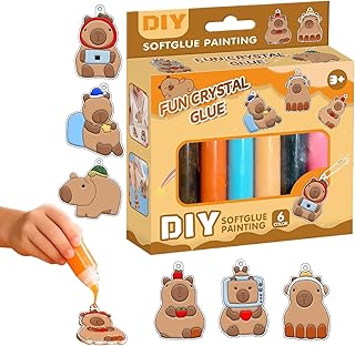 カピバラ チャーム クラフト キット,6色 ソフト樹脂 かわいい カピバラ キーリング | 動物 玩具 ペンダント,男性 女性 子供 男の子 女の子 若者 10代 息子 娘 家族 友達 向け