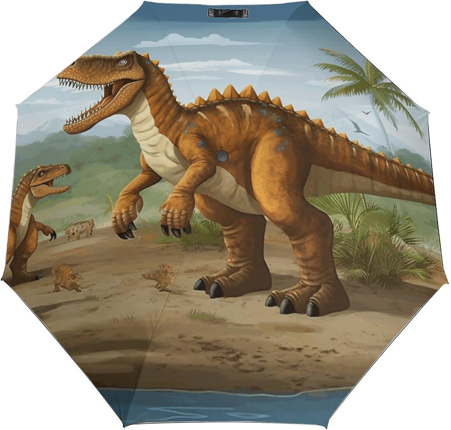 Windproof Travel Umbrellas for Rain Auto Open Close Folding Rain Umbrella Jurassic Period Dinosaur Portable Umbrella for Travel