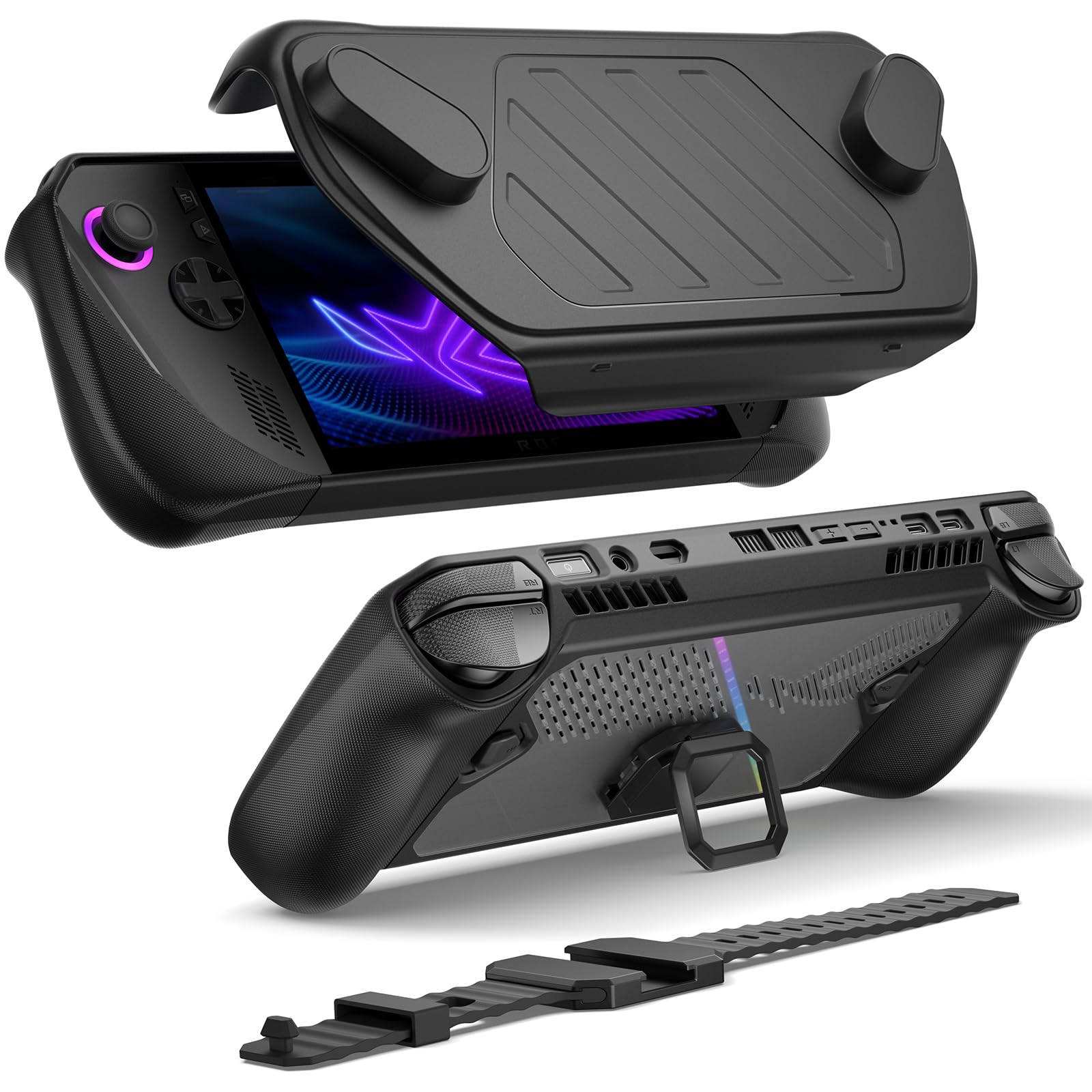 JSAUX PC0111 ModCase solo per ASUS ROG Ally X (2024), Custodia Protettiva con Cover Frontale Rimovibile, Supporto in Metallo Regolabile, 4 Slot Micro SD, Fascia per Accessori, Nero
