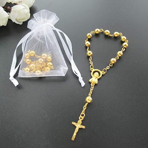 24 piezas Mini Rosario Favores Primera Comunión/Chapado en Oro Acento Color Bautizo - Recuerdos para Bautizo - Bautizo - Decenarios