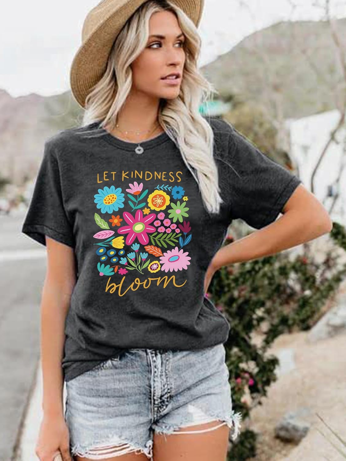 Womens Vintage Flowers Shirts Let Kindness Bloom Be Kind Floral Wildflowers Graphic Tee Casual Short Sleeve Tops - Image 6