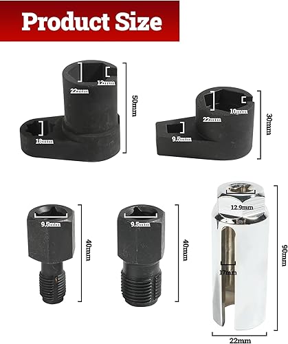 Miniatura 5 de Juego de 5 piezas de removedor de sensor de oxígeno, herramienta de extracción de llaves de enchufe y cazador de roscas, juego de enchufes con