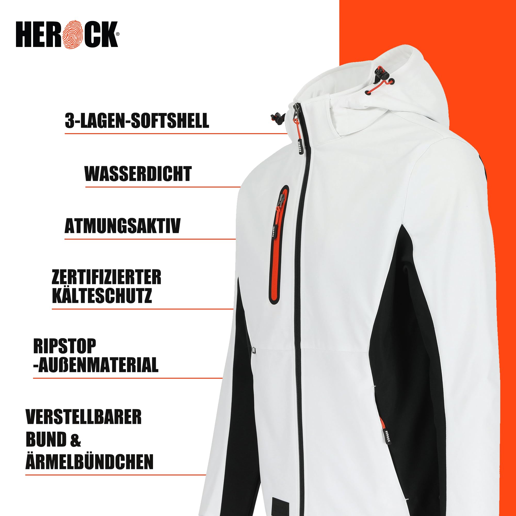 Herock Men's Trystan Softshell Jacket Multi-Pocket Waterproof Hoodies Thermal Outdoor Coat with Removable Hood