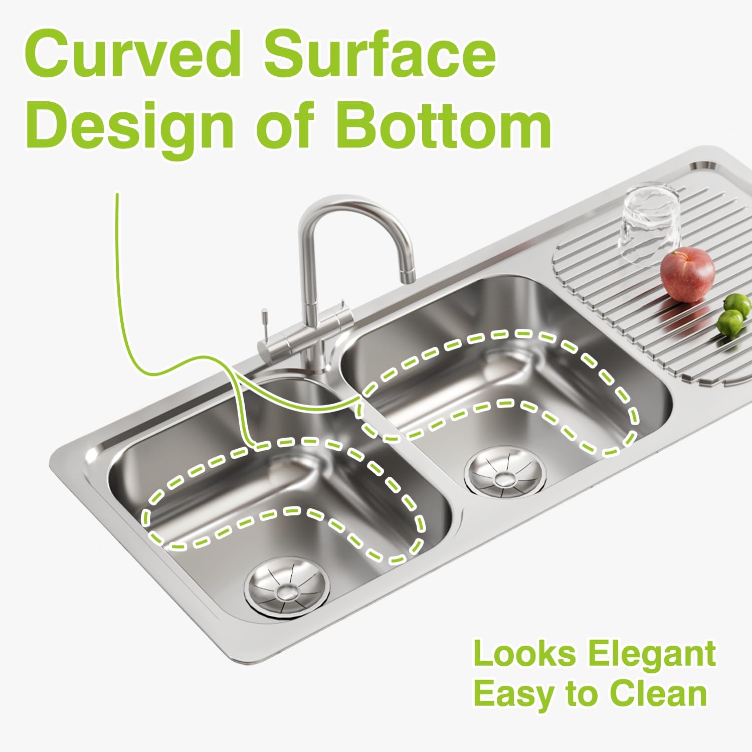 Naiture Double Bowl Stainless Steel Kitchen Sink, Rectangular Drop-In Top Mount Sink, 47-1/2" X 20" with Left Drainboard