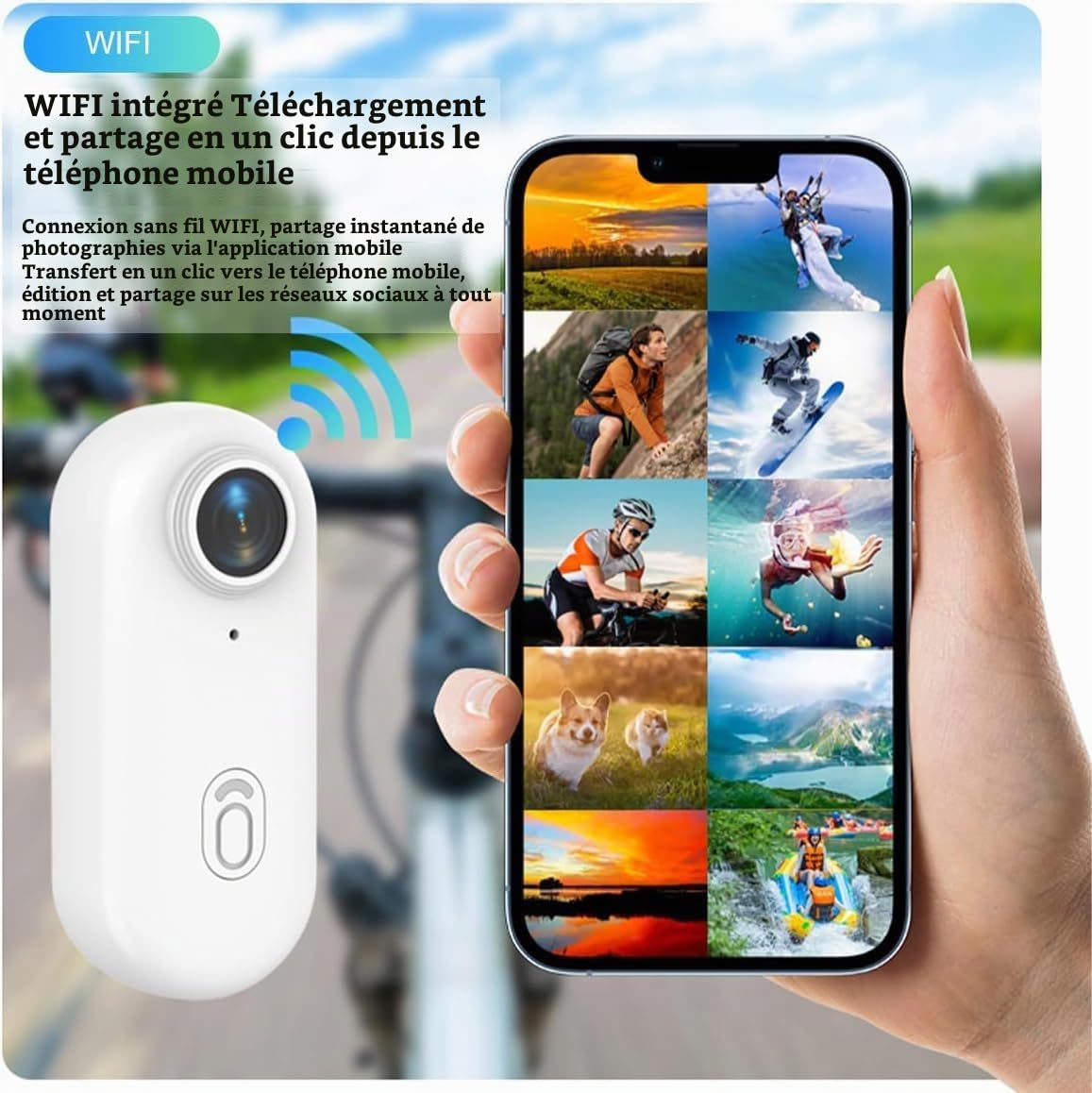 Mini Camera Sport 1080P Camera Sport Avec 64GB TF Caméra Portable POV 120° Wide-Angle Étanche Caméra de sport Audio et Vidéo Enregistrement Mains Libres Action Cam pour Casque Cyclisme Et Moto(Blanc)