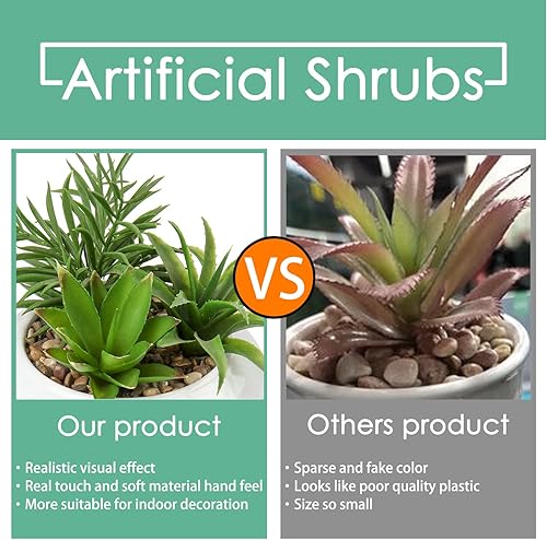 Miniatura 4 de Hollyone Plantas suculentas artificiales grandes en macetas, plantas suculentas falsas de plástico en maceta con maceta de cerámica blanca para 1