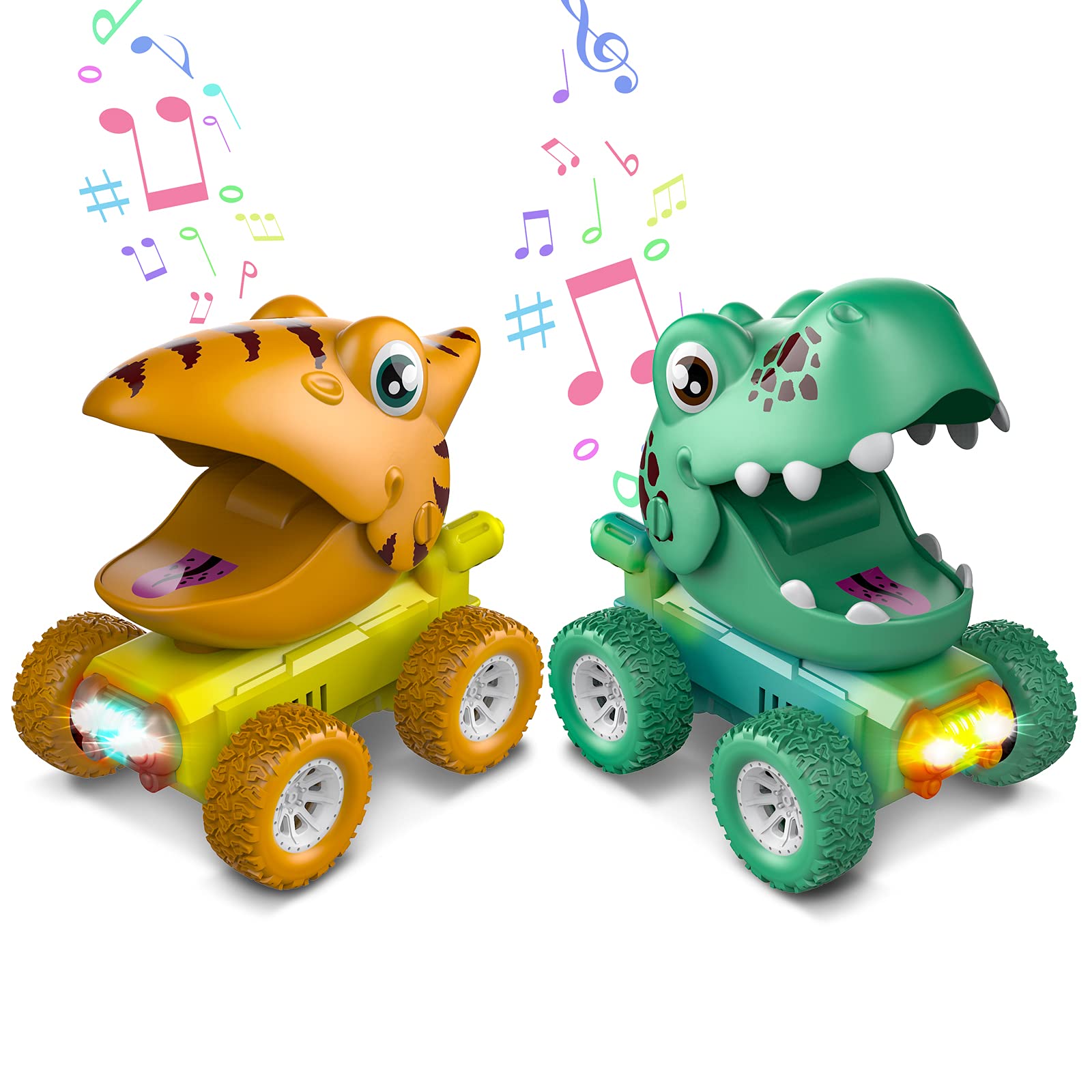 Dinosaur Toys for 2-5 Year Old Boys,Pull Back Car Kids Toys,Dinosaur Toys for Kids 3-5,Monster Truck Toddler Toys Age 2-4 with Lights and Dino Roar Music,Gifts for 2 3 4 5 Year Old Boys Girls,2 Pack