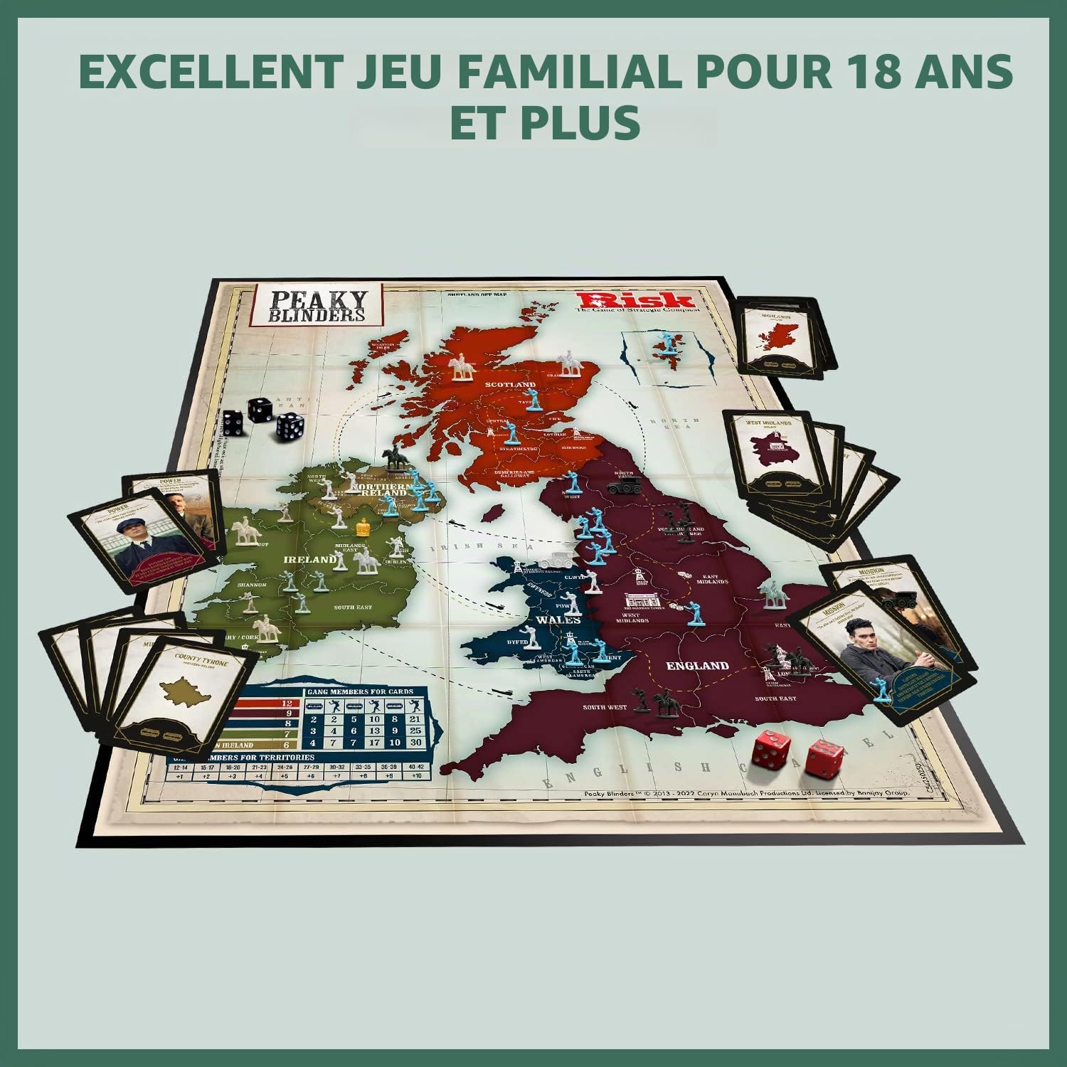 Winning Moves Jeu de société stratégique Peaky Blinders Risk, conquérez tout avec Thomas Shelby, acceptez les missions d'Arthur, Lizzie, Oswald Mosley et Jessie Eden, fait un excellent cadeau pour les