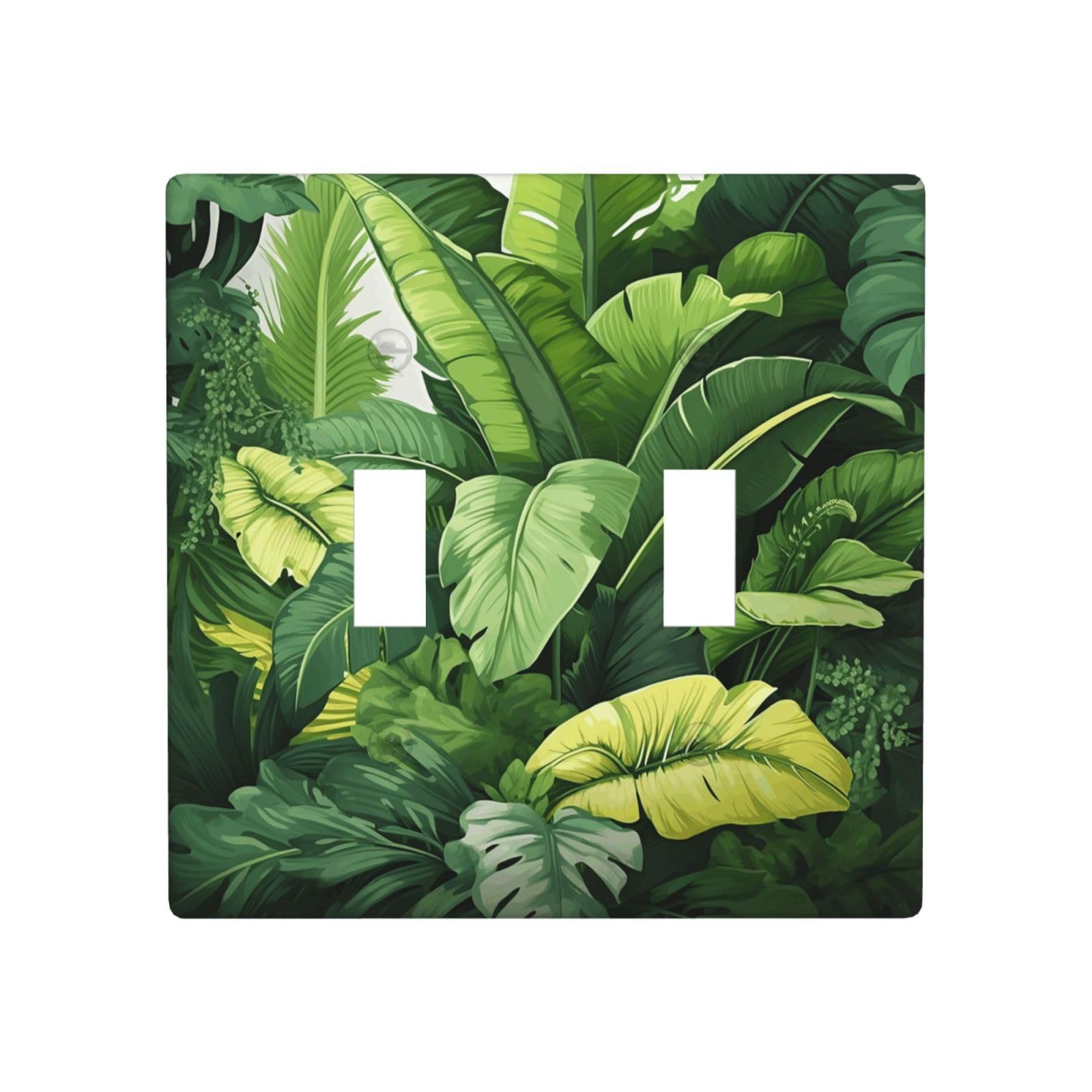 Aceprints Cute Banana Leaves 2 Gang Double Toggle Wall Plates, Unbreakable Decorative Duplex Light Switch Plate Covers Electrical Switchplate Cover Faceplate For Bathroom Kitchen Decor
