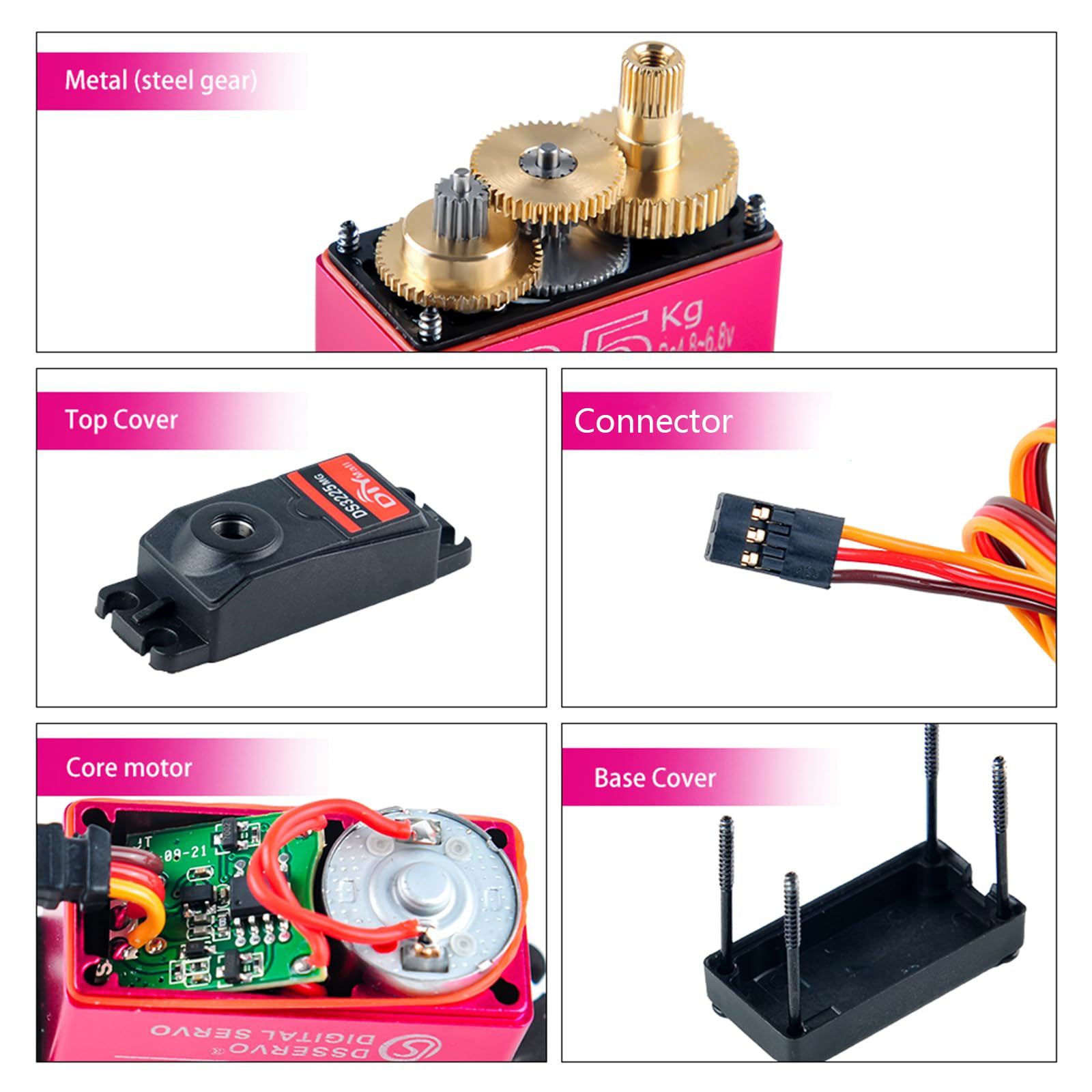 Geekstory DS3225 25KG Digital Servo Motor 180 Degree High Torque Full Metal Gear RC Servo with 25T Servo Horn IP66 Waterproof for 1/8 1/10 Baja RC Cars Crawler Buggy Truggy