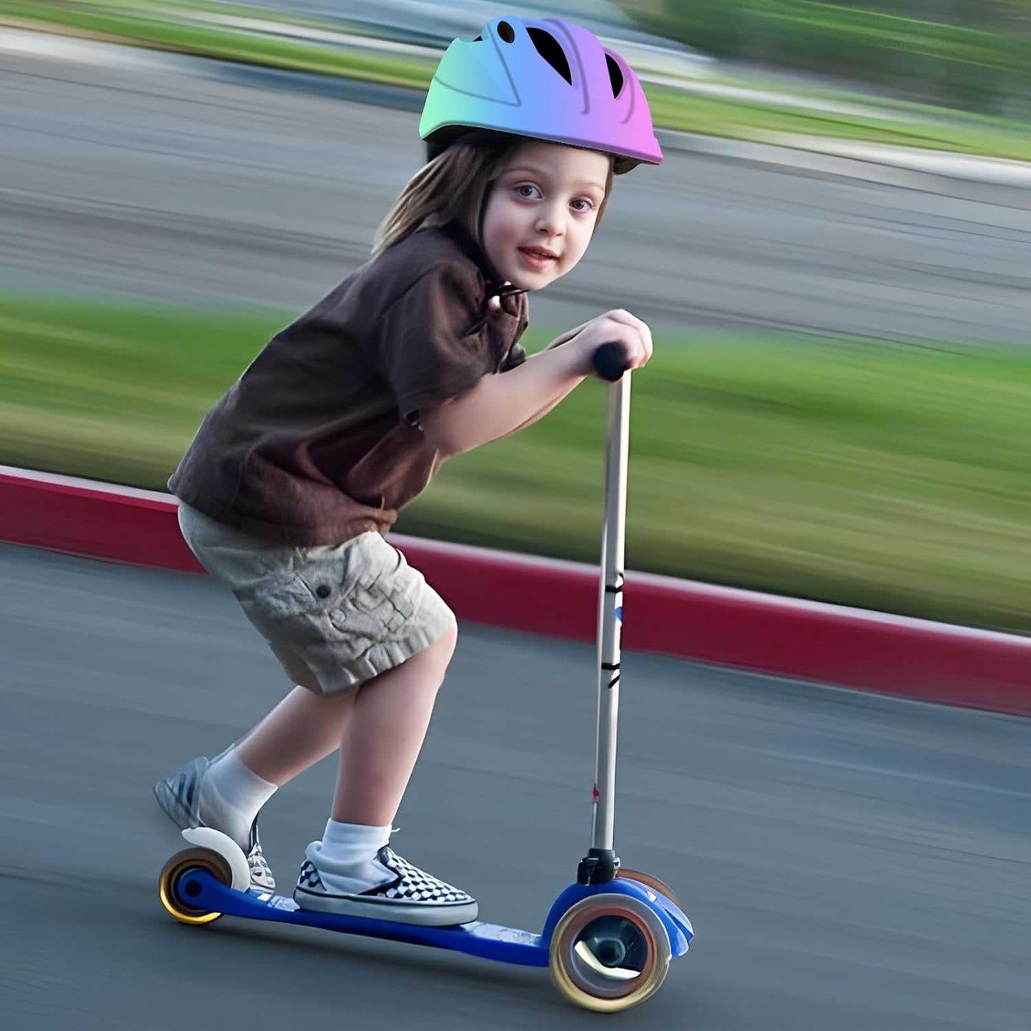 Gradient Color Kids Protective Gear Set Knee Pads for Kids 2-14 Years & Kids/Toddler Bike Helmet for Boys Girls