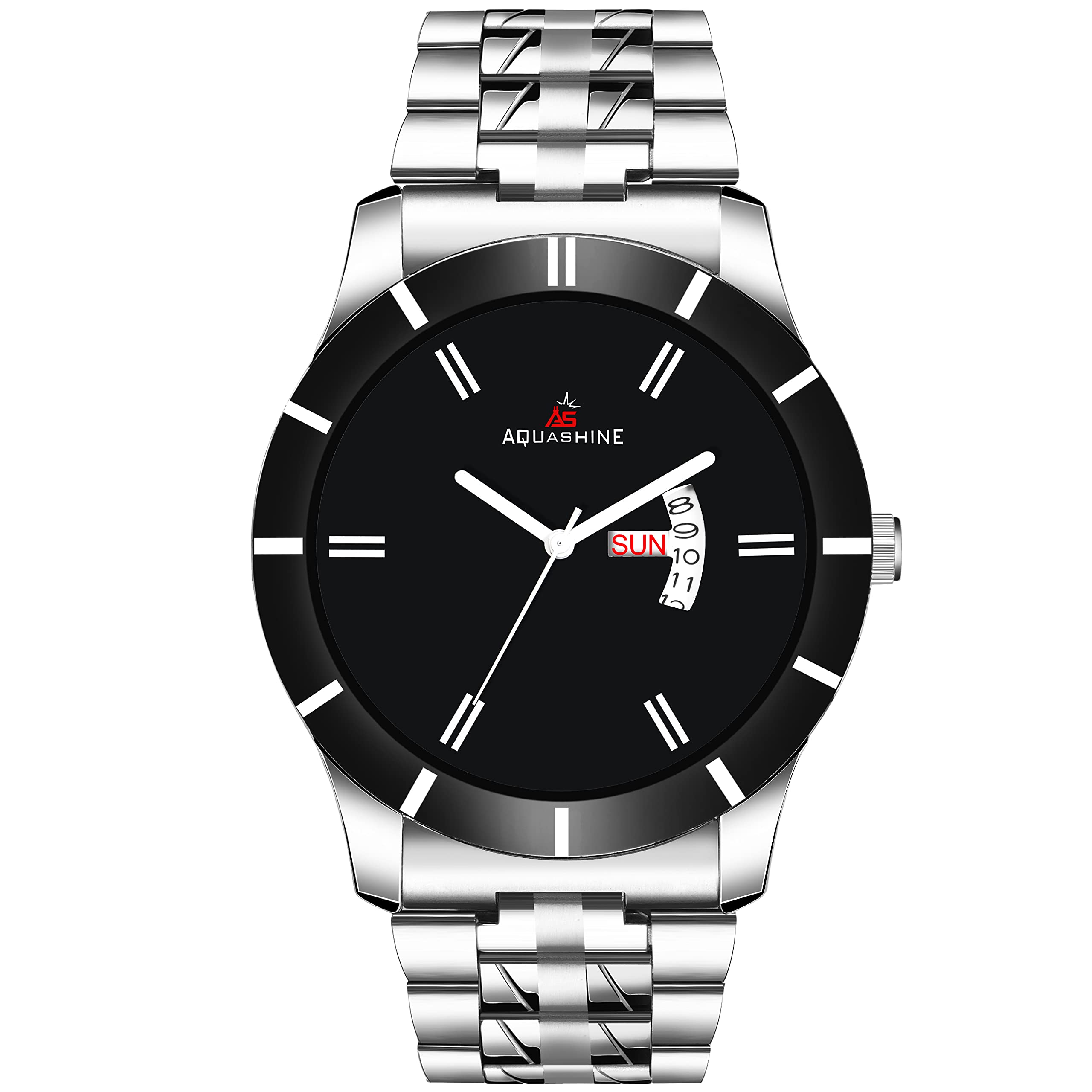 AQUASHINE Round Black Day and Date Display Stainless Steel Analog Watch for Men and Boy (B093Y4JP4F) Amazon Price History, Amazon Price Tracker