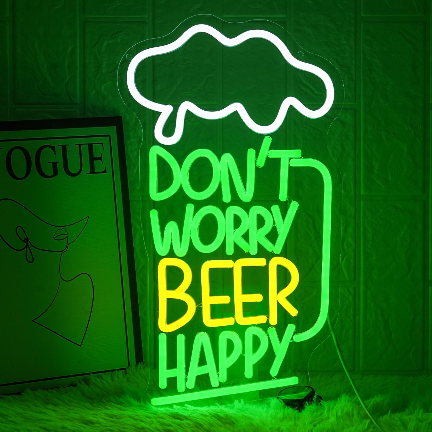 LMSIGNLY Don't Worry Beer Happy Neon Sign for Wall Decor Bar Neon Lights Beer LED Sign White Cloud LED Sign USB Powered Letter Neon Signs for Man Cave Bedroom Home Bar Party Club