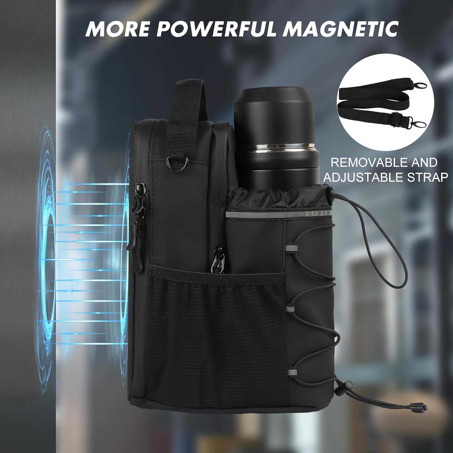 Magnetic Gym Bag & Water Bottle Holder for Men & Women | Fits 20oz to 64oz Bottles | Crossbody Sling with 4 Strong Magnets | Waterproof 900D Fabric with Phone & Key Pockets for Fitness, Gym & Sports - Image 2