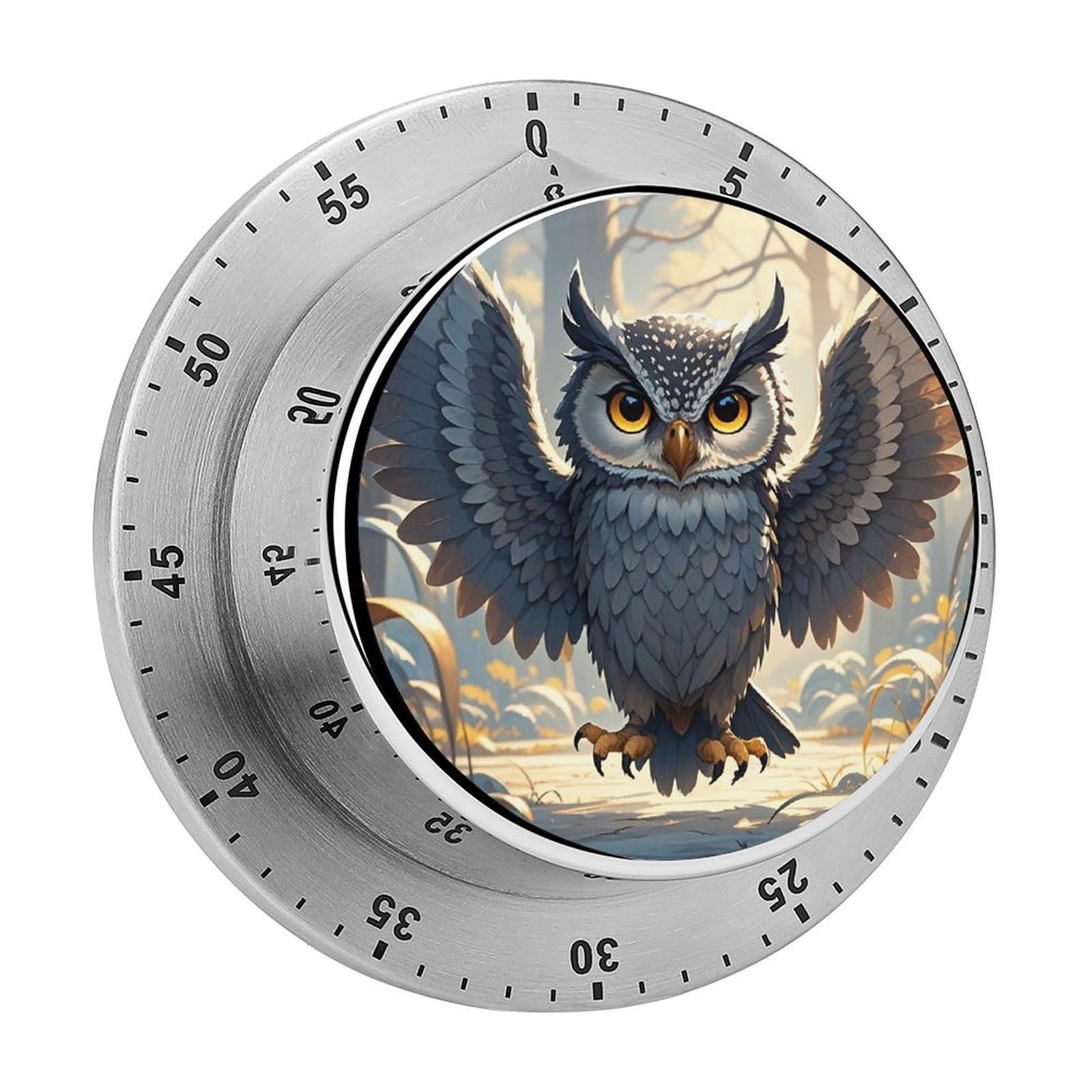 Anime Owl Visual Timer with Loud Alarm 60-Minute Kitchen Timers Exquisite Stainless Steel Body - Mechanical Desk Timer Countdown Clock for Cooking Chef Clock