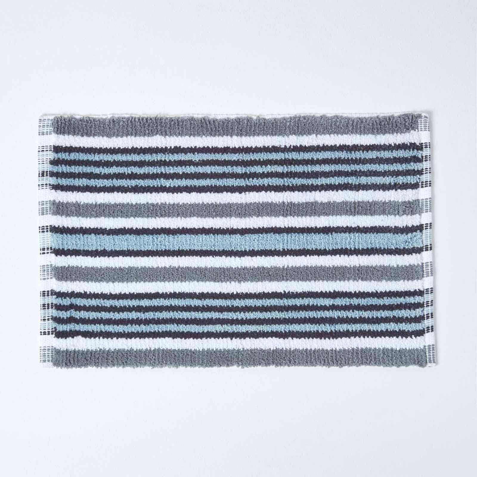 Homescapes (Black) Handloomed Striped Cotton Bath Mat Black