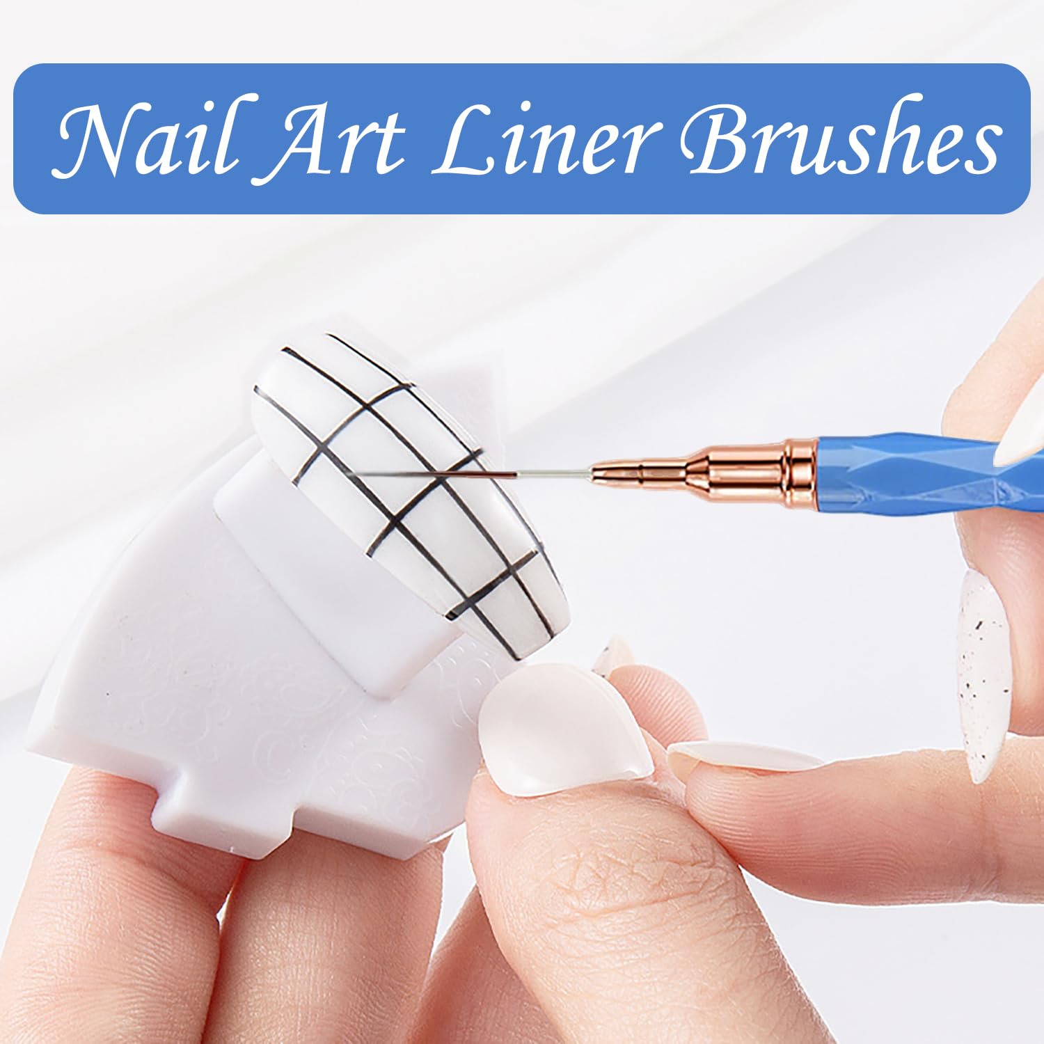 Pennelli per Nail Art, 5 Pezzi Pennelli Liner di Precisione, Pennelli per Unghie per Disegnare Linee Fini Attrezzo per gel UV Disegno Fodera Unghie Strumenti Manicure,Blu