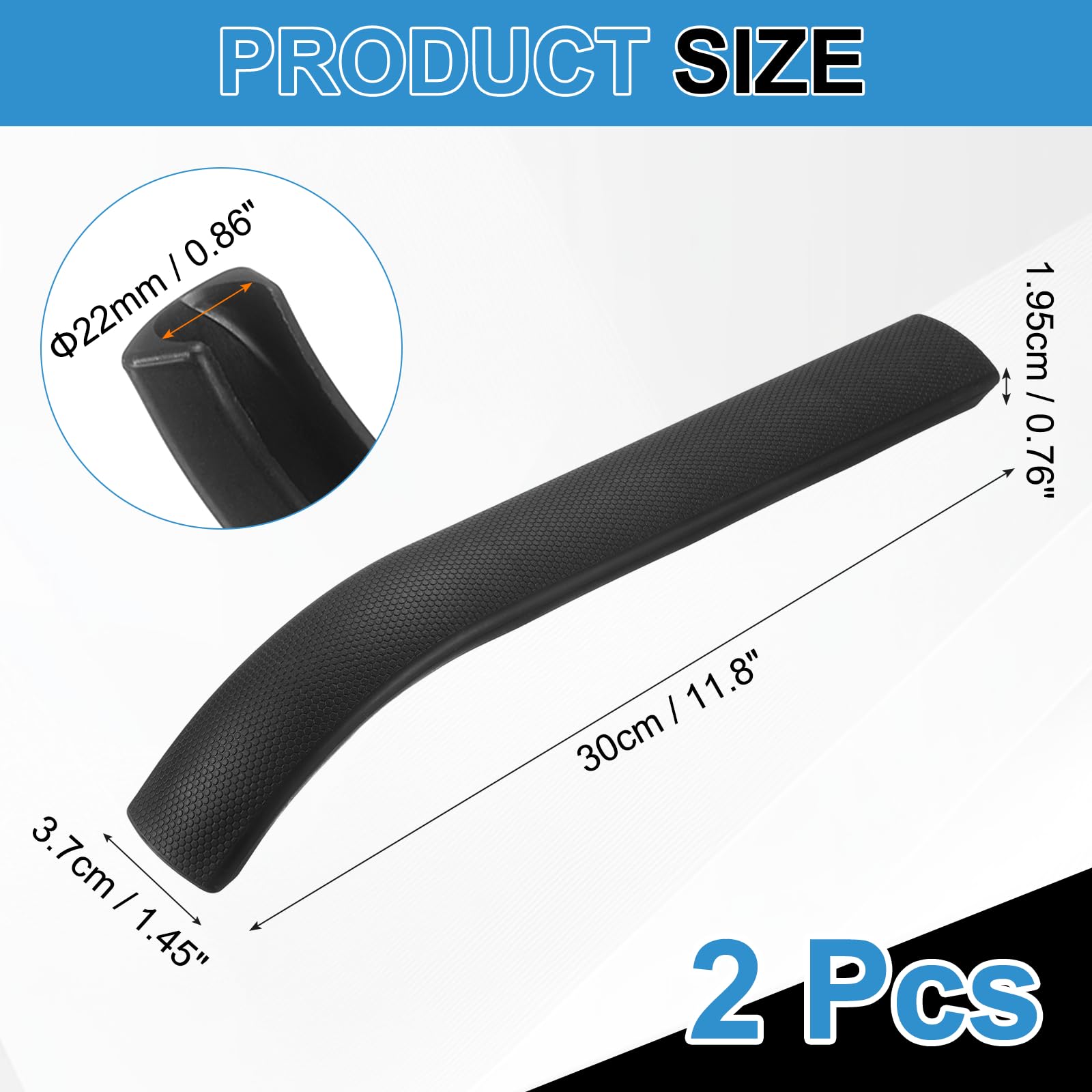 QUARKZMAN Parabracci per Sedia A Rotelle, 1 Paio Parabracci in ABS Antiscivolo con Foro Quadrato da 22mm, Lunghezza Totale 30 Cm/11.8 Pollici, Nero