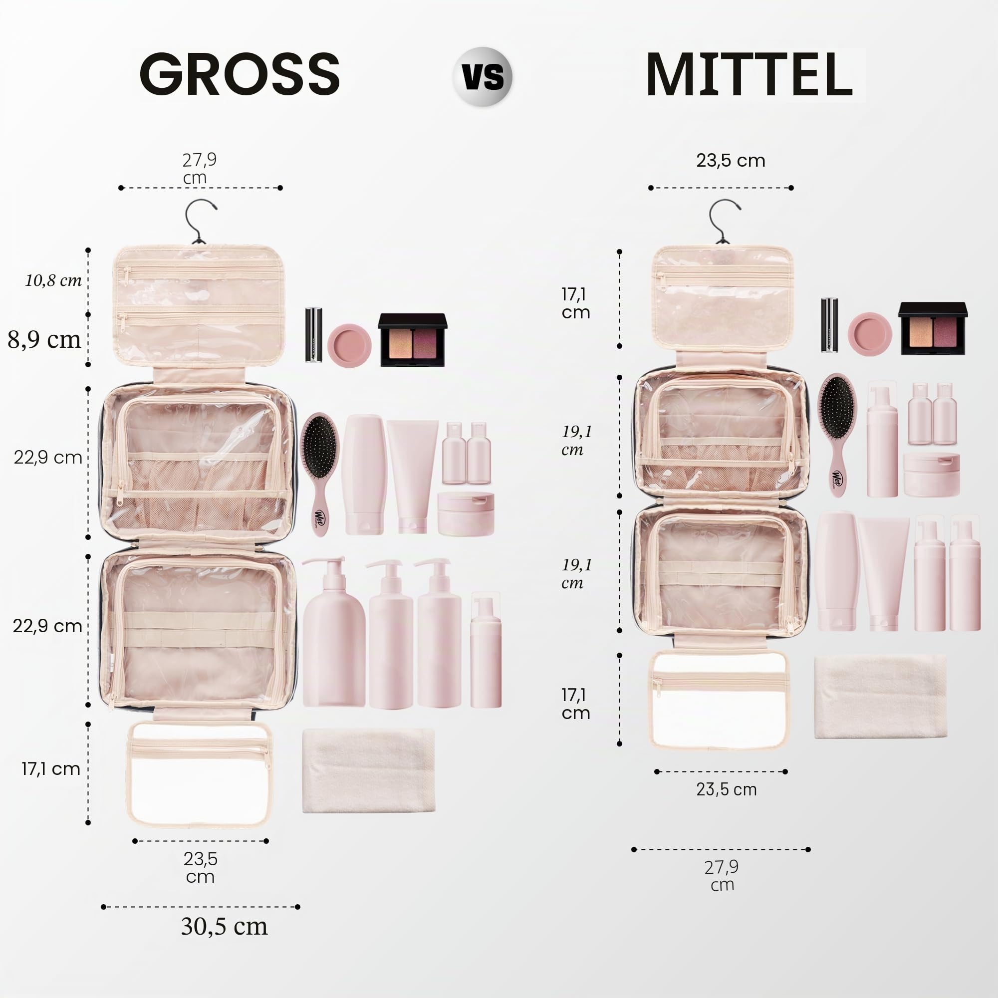 EVERFUN Hängende Reise Kulturbeutel für Frauen, Kleine Kosmetiktasche mit 4 Fächern, Faltbare Makeup Bag, wasserdichte Toilettentasche Vollständig Geöffnet, Handgepäck-Dopp Kit für Reisezubehör