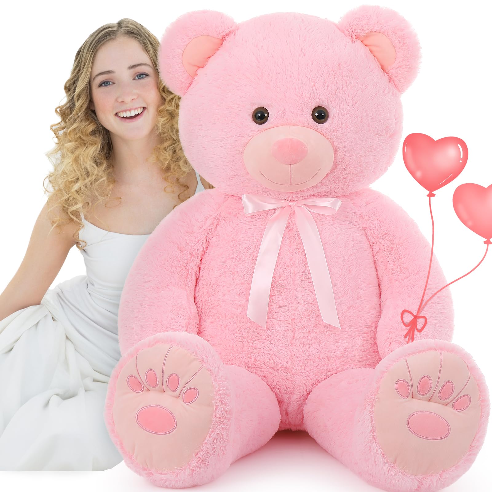 MorisMos Oso de Peluche Gigante 130cm, XXL Rosa Osito Peluche Grande Kawaii Suave Osito Animales de Peluche 1.3m Teddy Bear Regalo para Niños Novia Madres Novia Cumpleaños Valentines Deco