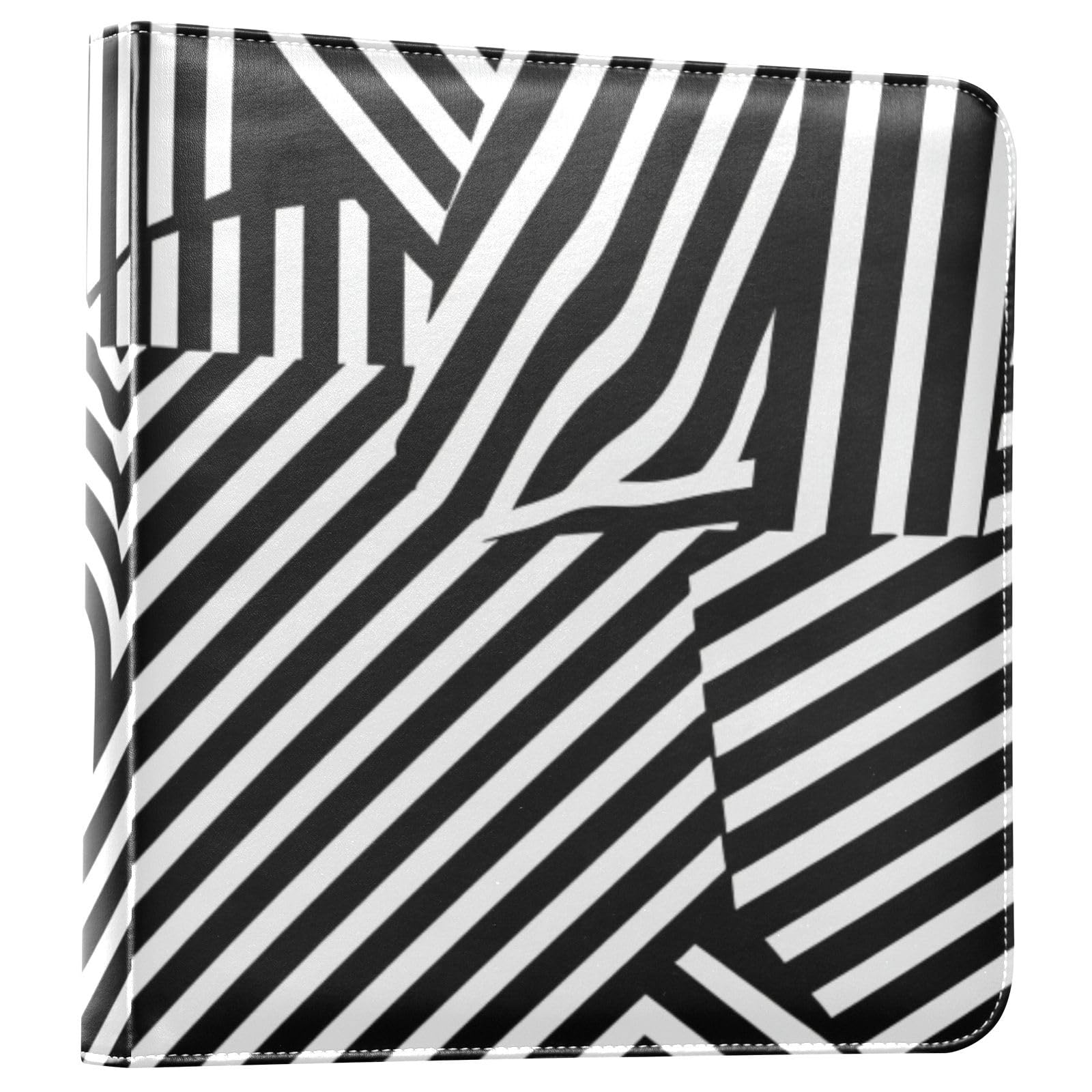 JIPONI Black & White Lines Large Photo Album, DIY Leather Cover Scrapbook Albums for 4x6 5x7 6x8 Pictures, Self Adhesive Memory Book for Wedding, Baby, Family