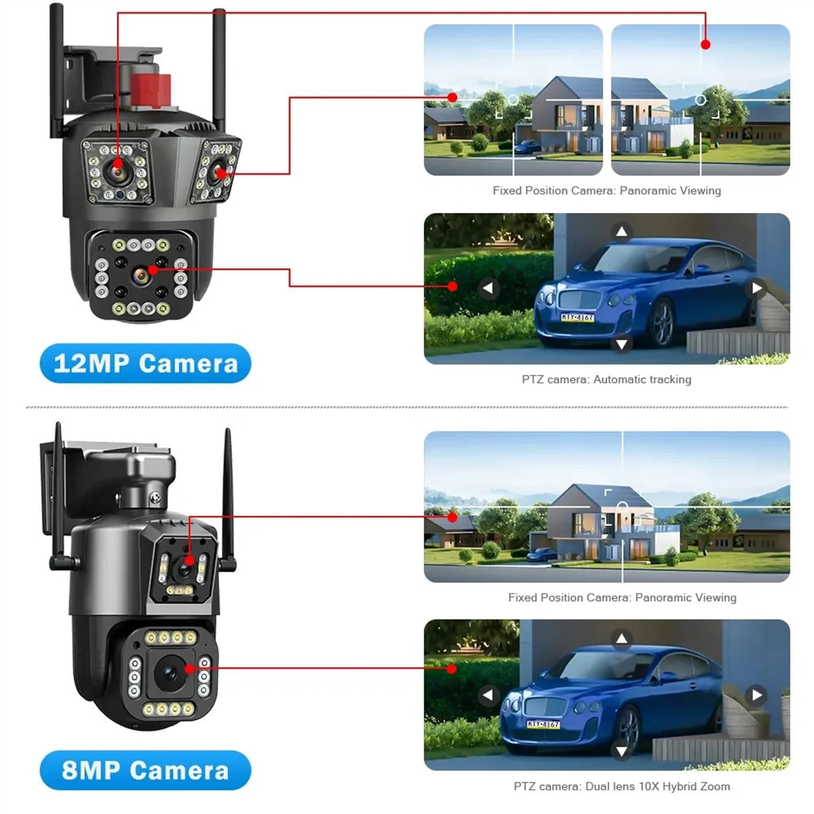 Sistemas de Cámaras, Cámara IP 6K HD con Tres Lentes, Zoom 8X, cámara de Seguridad Exterior PTZ, Seguimiento de Movimiento, cámara IP 4K, de cámara CCTV for hogar intelinte(6K Add 32G)