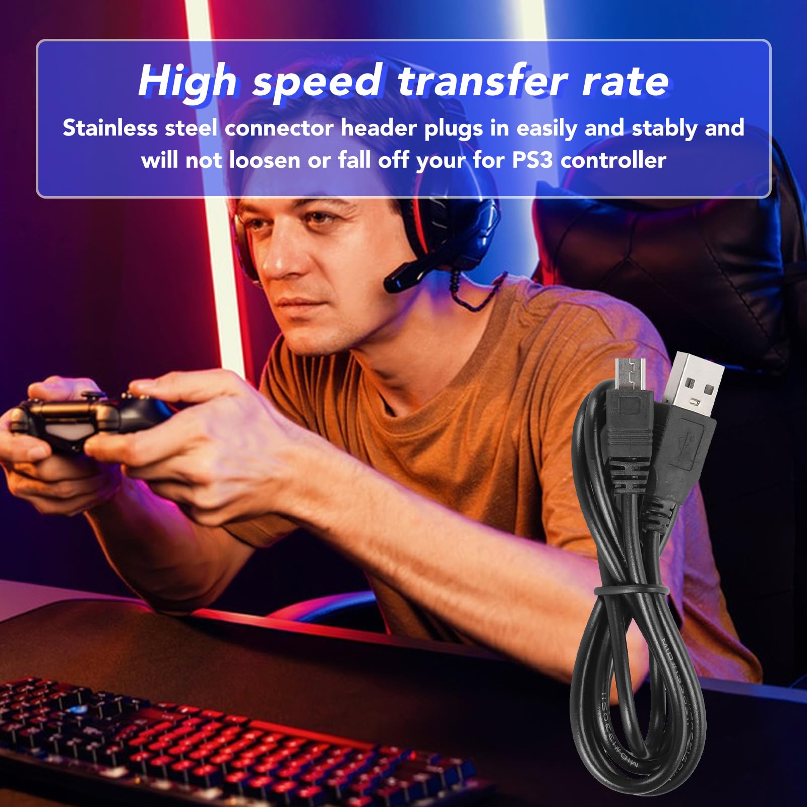 Lot de 10 Câbles de Chargement pour Manette Taux de Transfert Haute Vitesse de 480 Mbps, 1 M de Long pour Slim, PS Move, Téléphones, Appareils Photo, TI 84 Plus CE