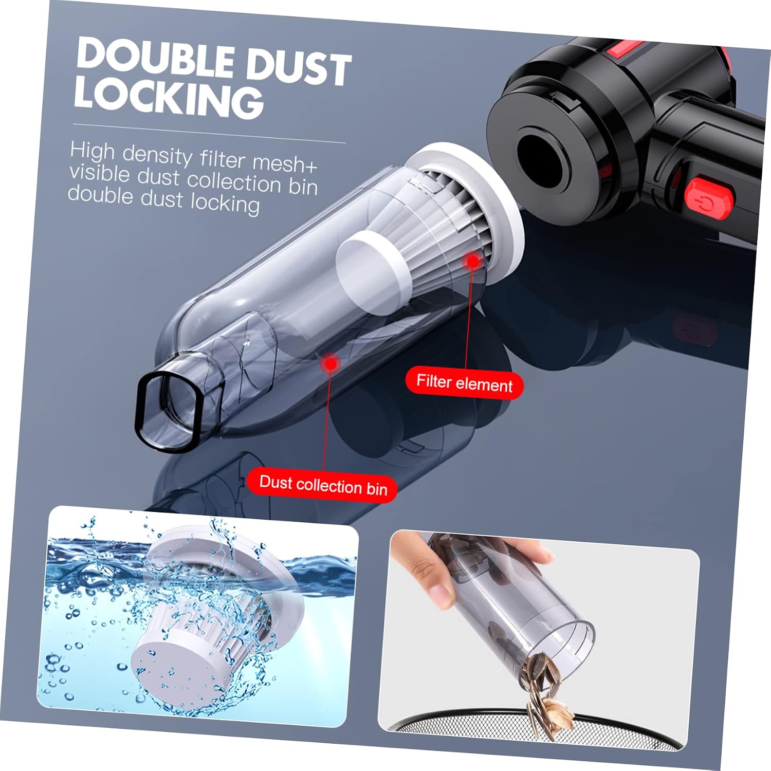 Cordless Handheld Vacuum Cleaner Car Vacuum Blower Compressor Pet Collector for Home Auto Rechargeable Dust Cup Washable Filter Nozzles